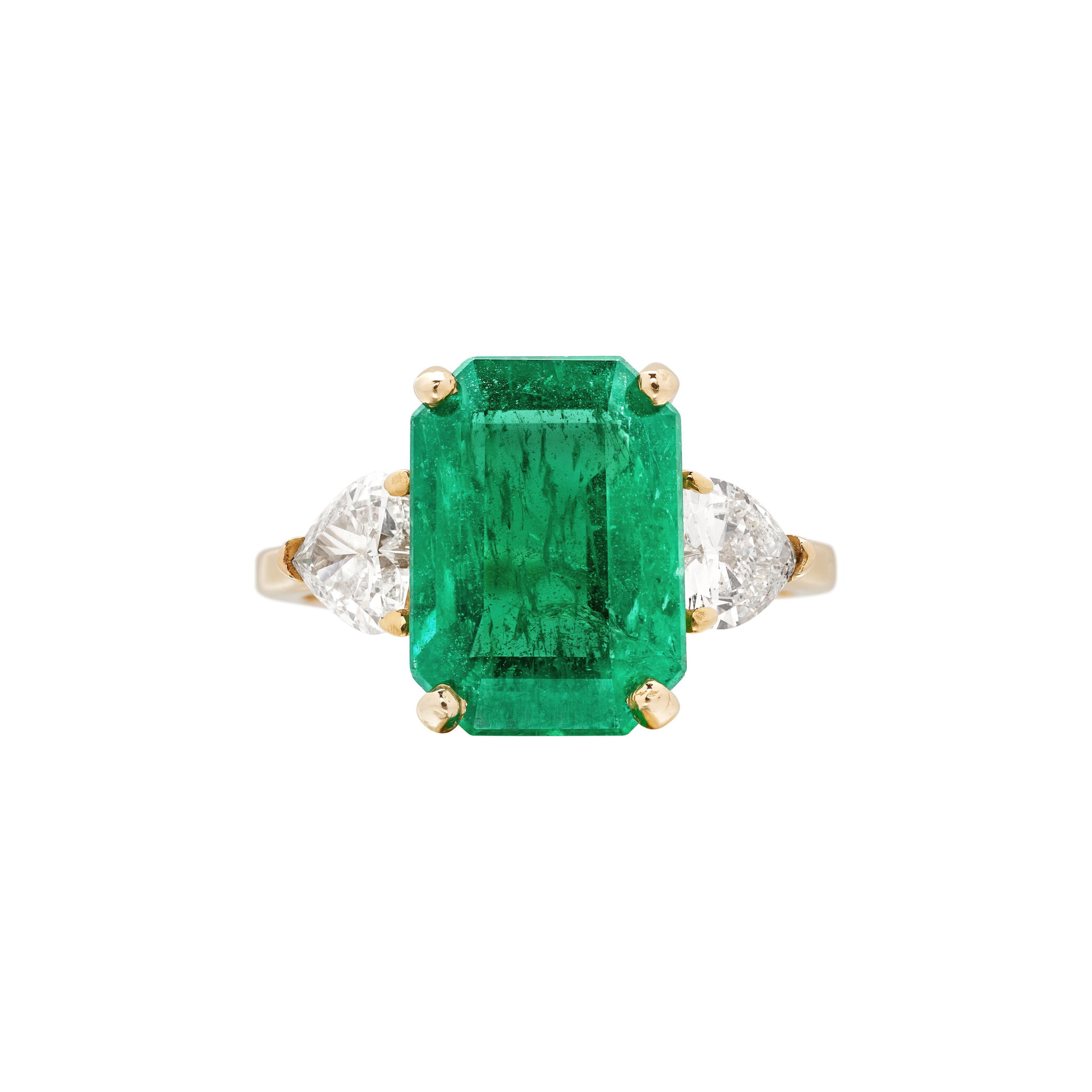 Gold, 5.05ct Zambian Emerald and Diamond Ring — view 1