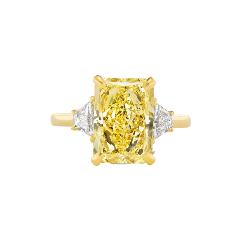 Gold, 5.05ct Radiant Cut Fancy Yellow Diamond and Diamond Engagement Ring