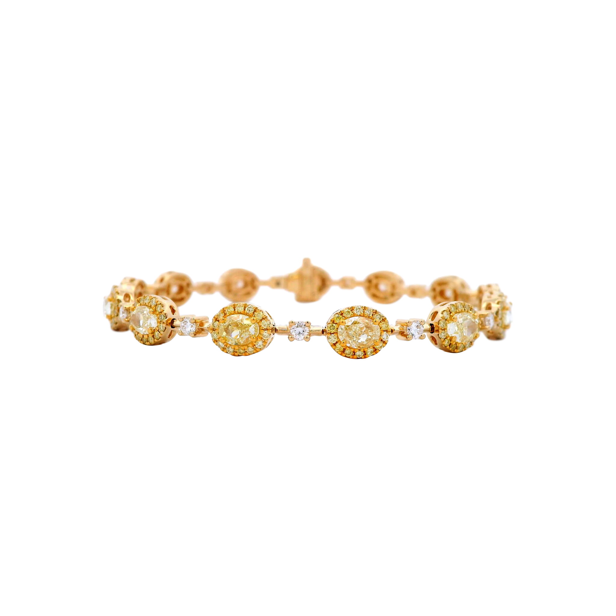 Gold, 5.20ctw Oval Cut Yellow Diamond and Diamond Bracelet — view 1