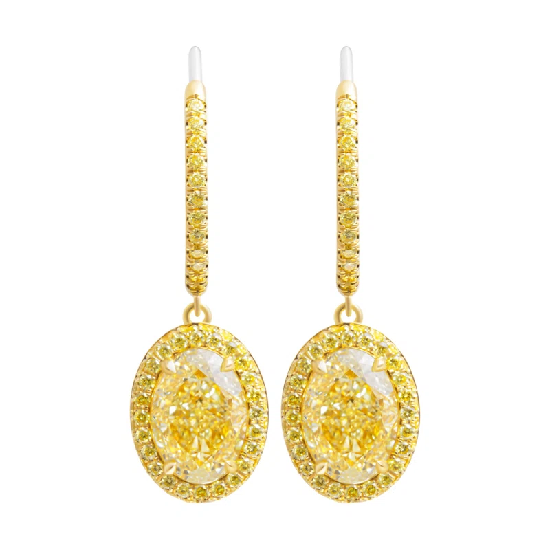 Gold, White Gold, 6.03ctw Fancy Light Yellow Diamond and Diamond Earrings
