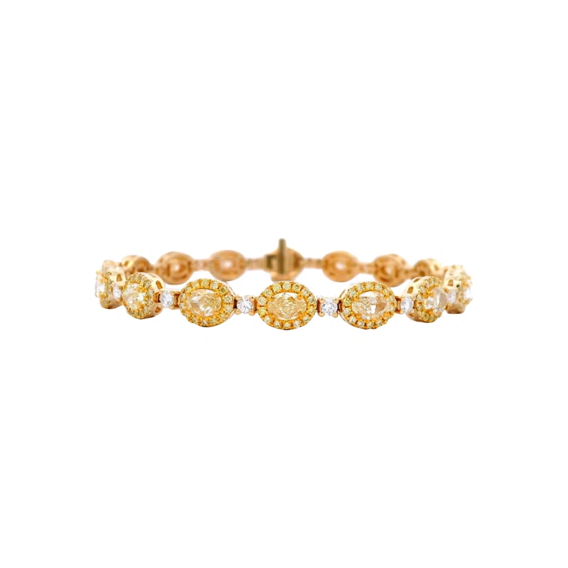 Gold, 6.30ctw Oval Cut Yellow Diamond and Diamond Bracelet