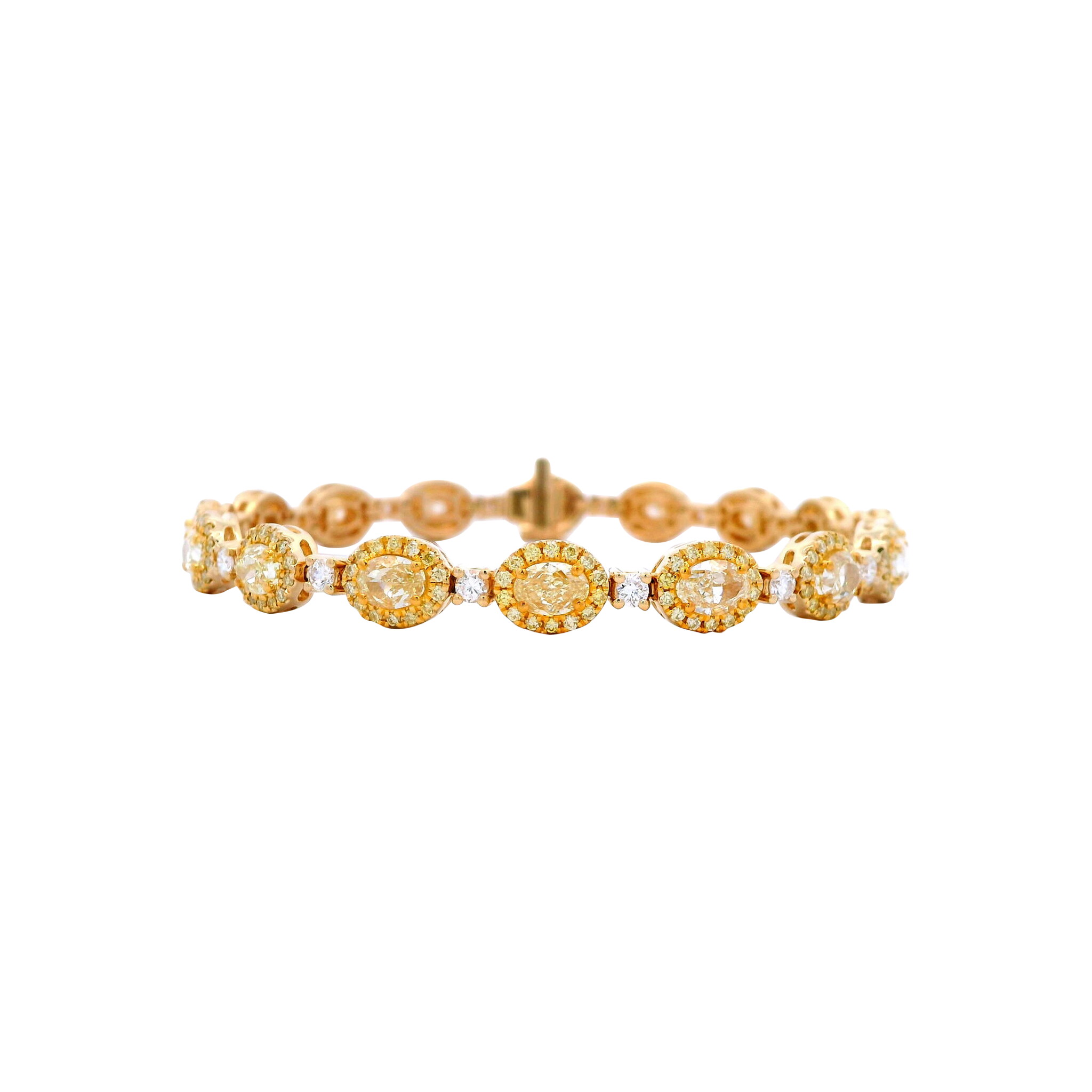 Gold, 6.30ctw Oval Cut Yellow Diamond and Diamond Bracelet — view 1