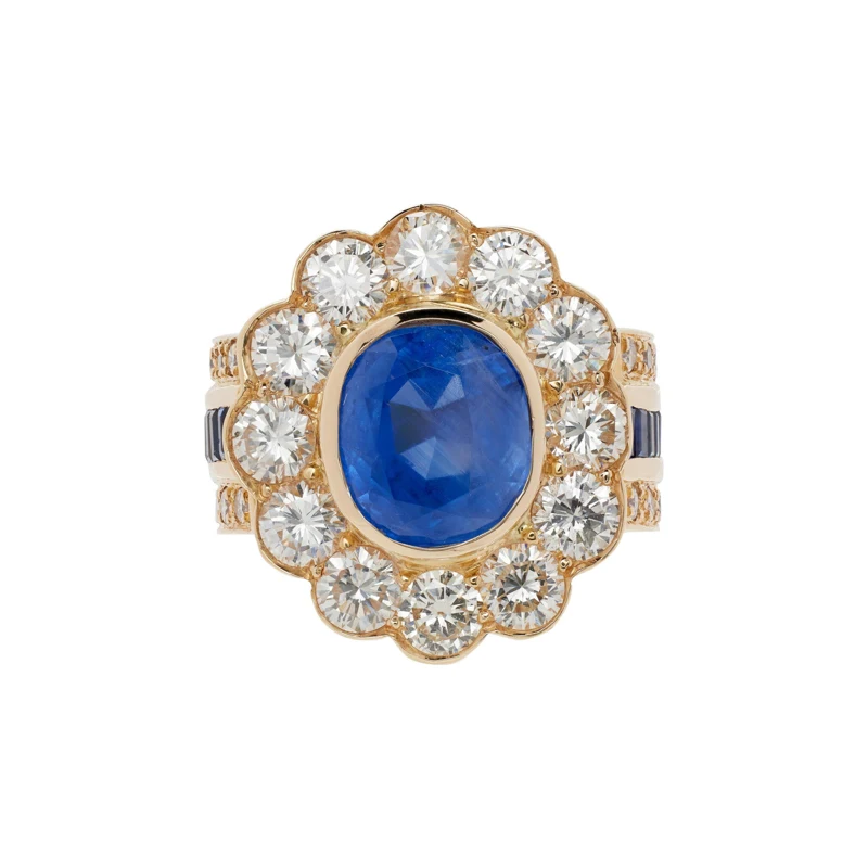 Gold, 6.48ct Ceylon Sapphire, Sapphire and Diamond Ring
