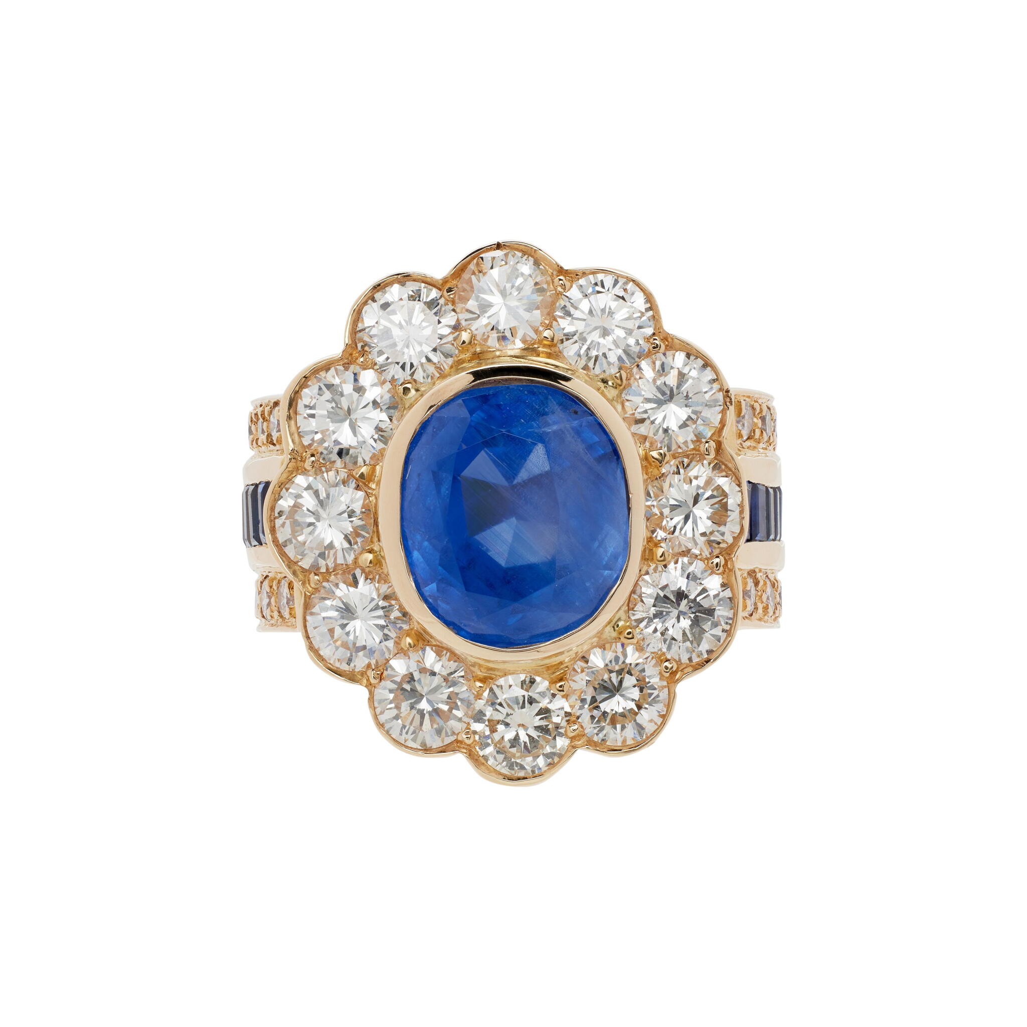 Gold, 6.48ct Ceylon Sapphire, Sapphire and Diamond Ring — view 1
