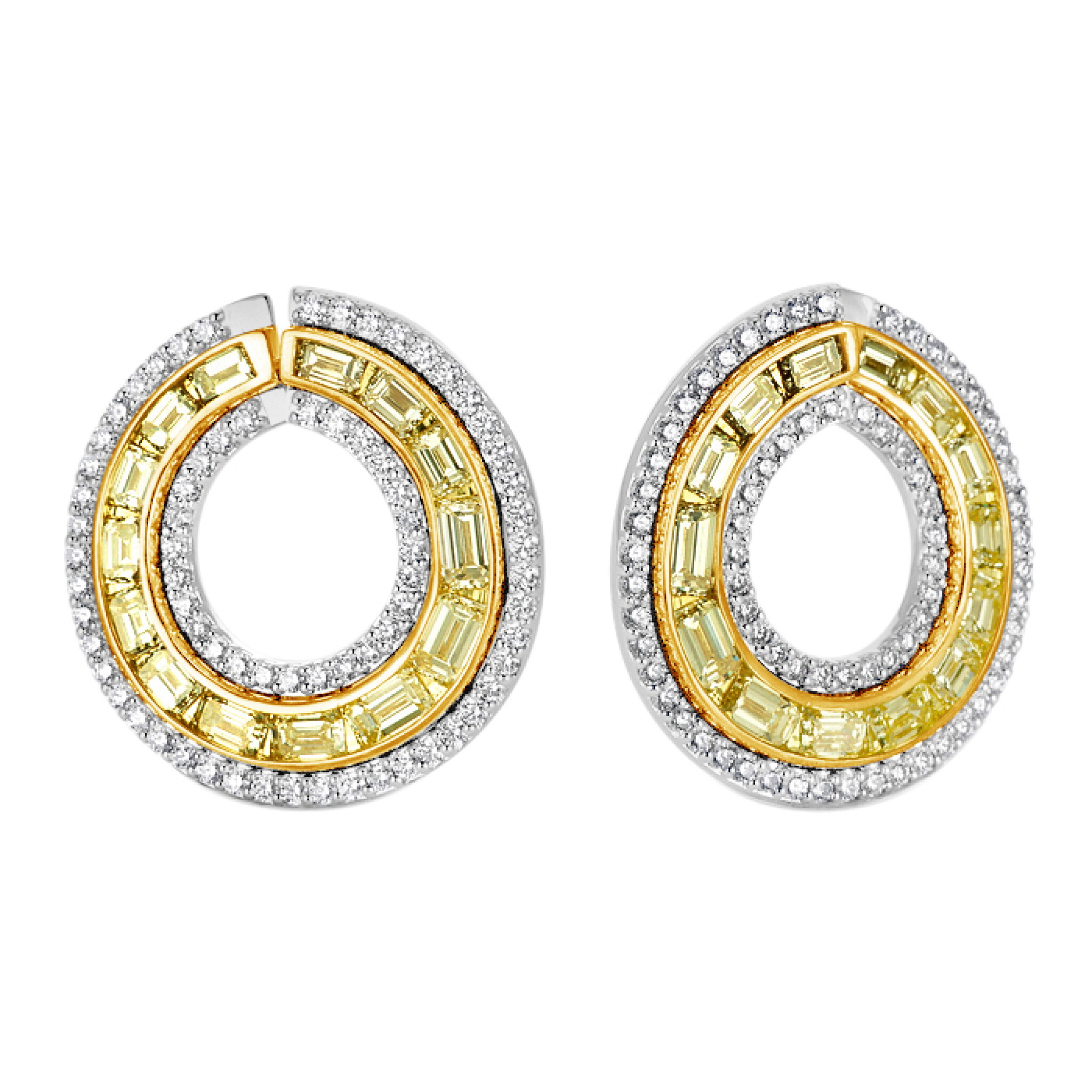 Gold, 7.60ct Yellow Diamond and Diamond Earrings — view 1