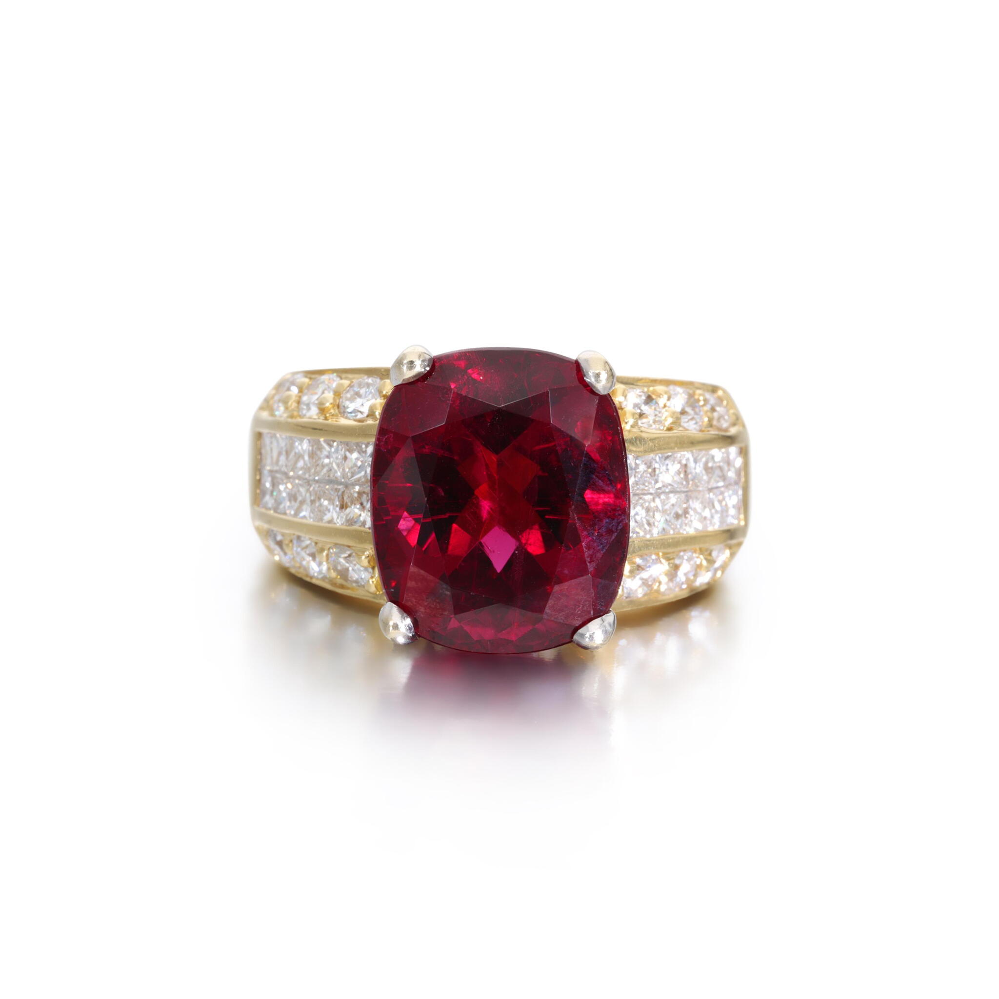 Gold, 8.65ct Rubellite Tourmaline and Diamond Ring — view 1