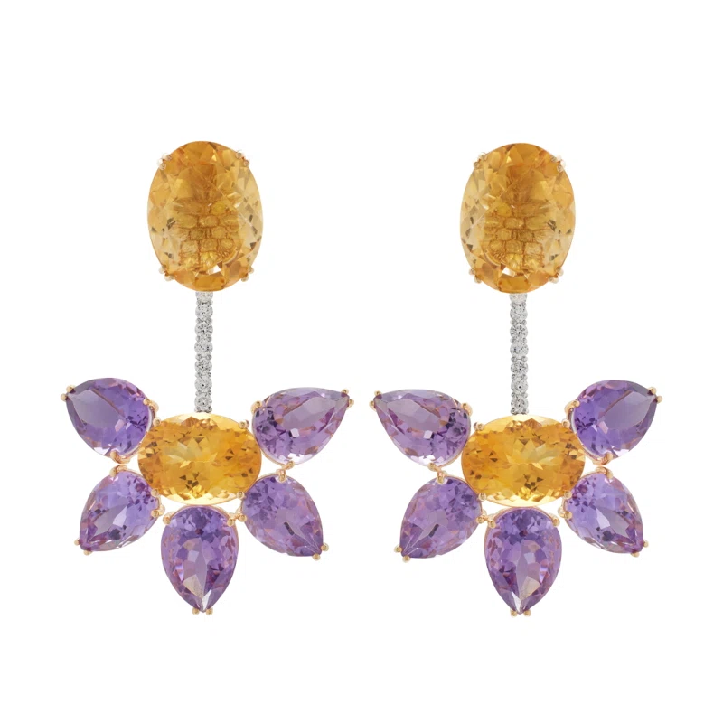 Gold, Amethyst, Citrine and Diamond Drop Earclips