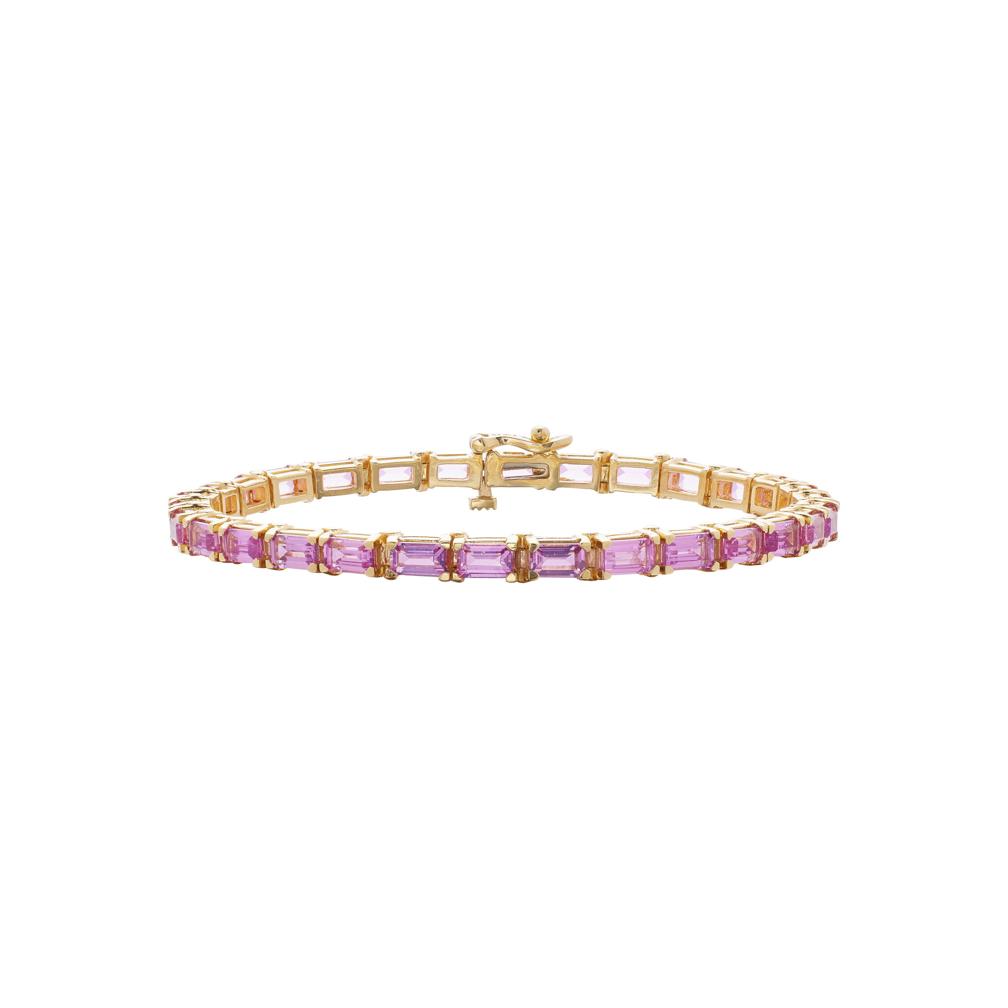 Gold and 10.90ctw Pink Sapphire Tennis Bracelet — view 1