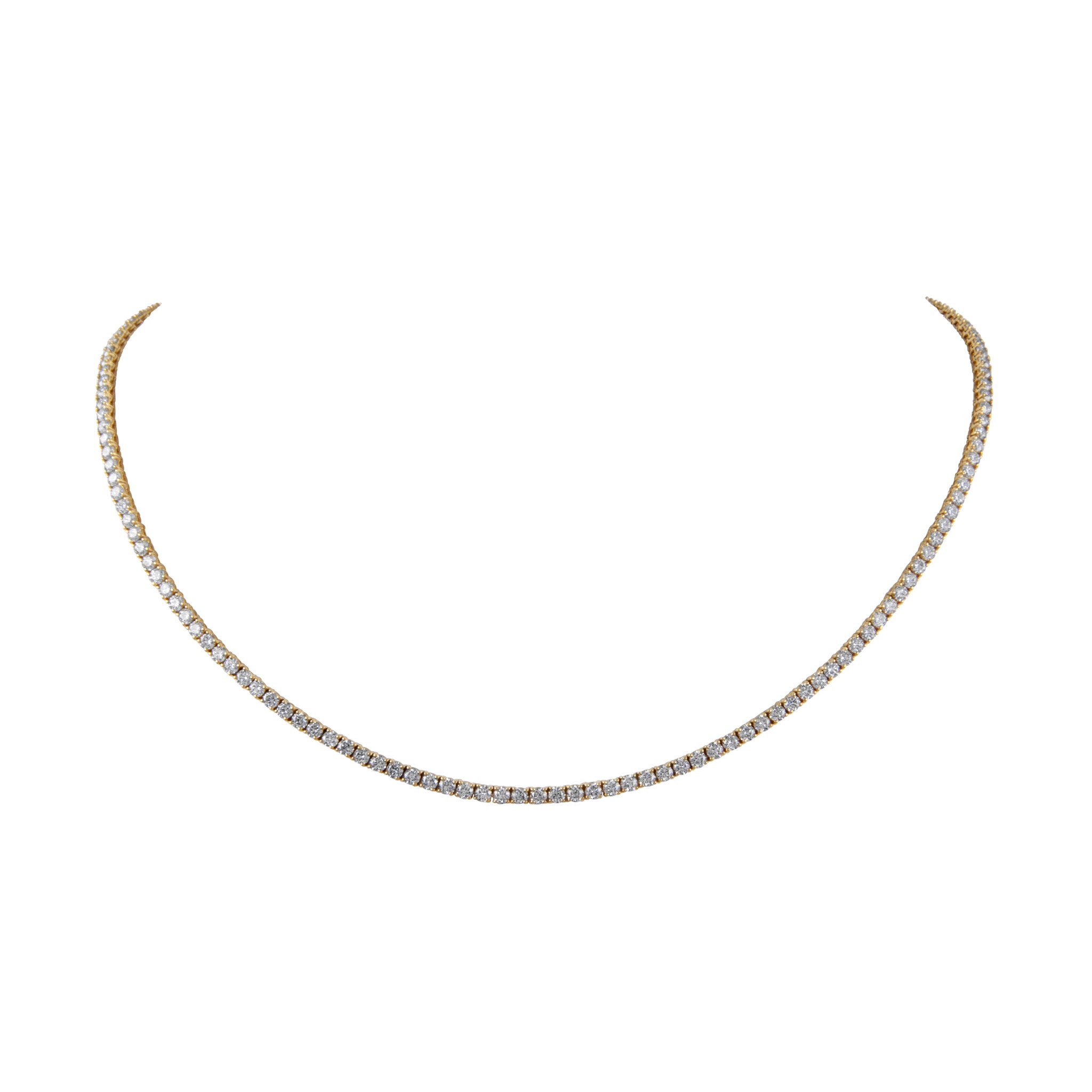 Gold and 11.40ctw Round Brilliant Cut Diamond Tennis Necklace — view 1