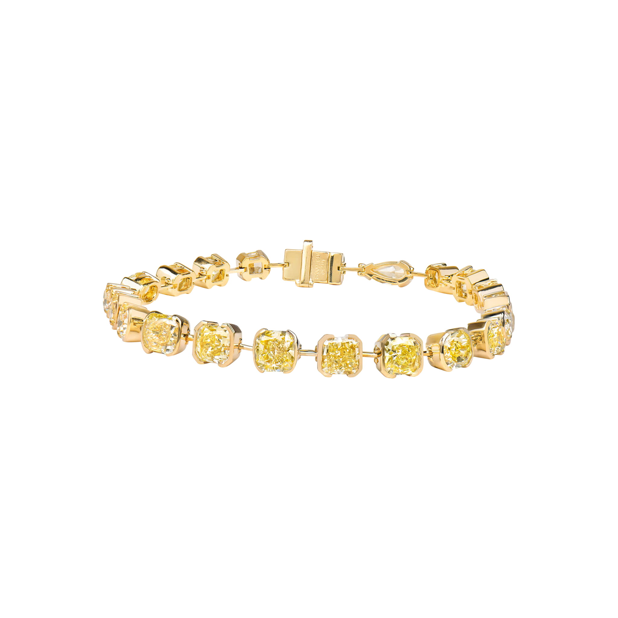 Gold and 13.60ctw Fancy Cut Yellow Diamond Tennis Bracelet — view 1