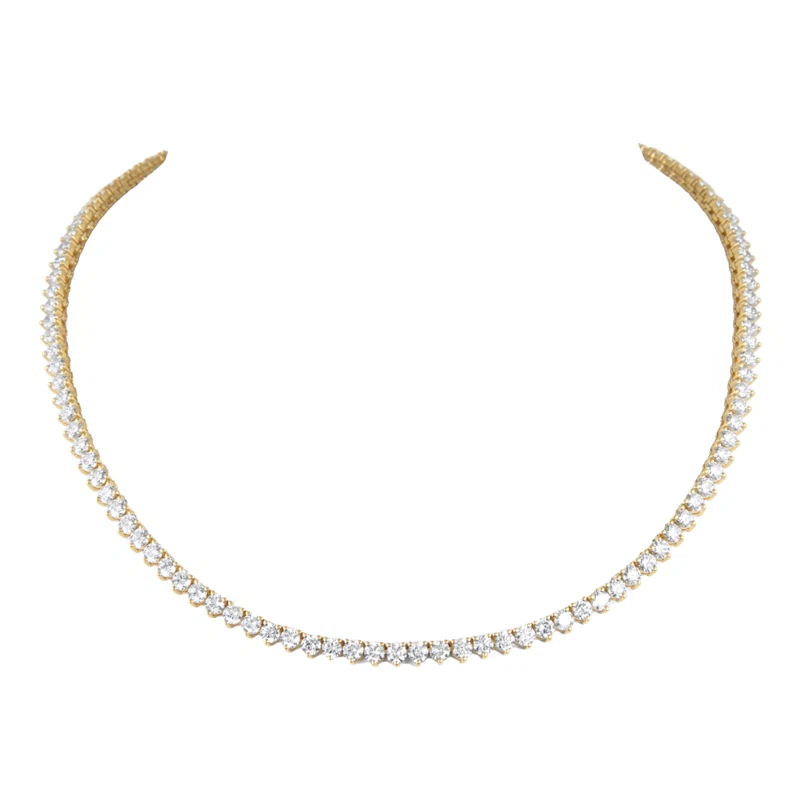 Gold and 14.95ctw Round Brilliant Cut Diamond Tennis Necklace