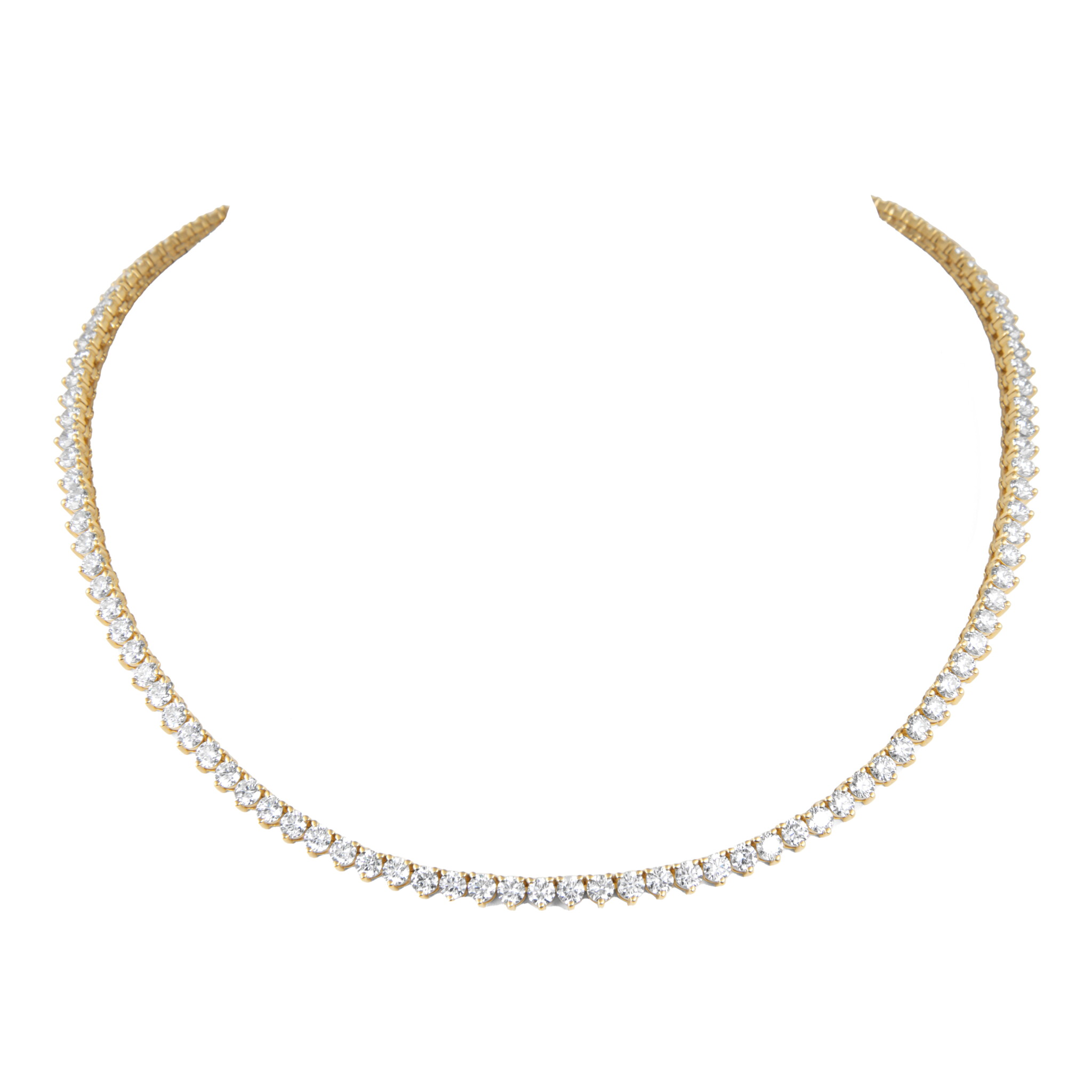 Gold and 14.95ctw Round Brilliant Cut Diamond Tennis Necklace — view 1
