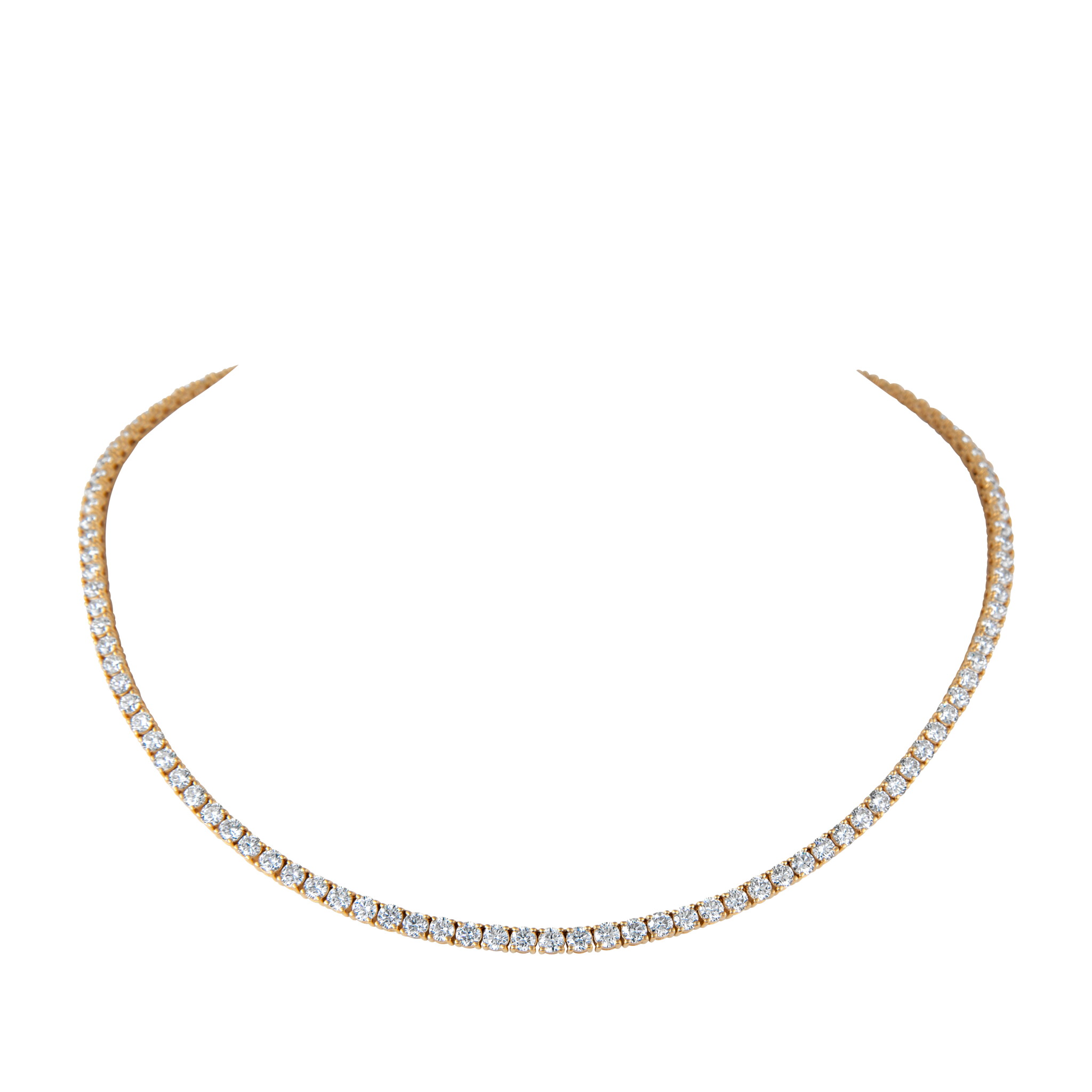 Gold and 14.95ctw Round Brilliant Cut Diamond Tennis Necklace — view 1