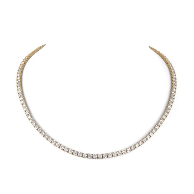 Gold and 15.65ctw Round Brilliant Cut Diamond Tennis Necklace
