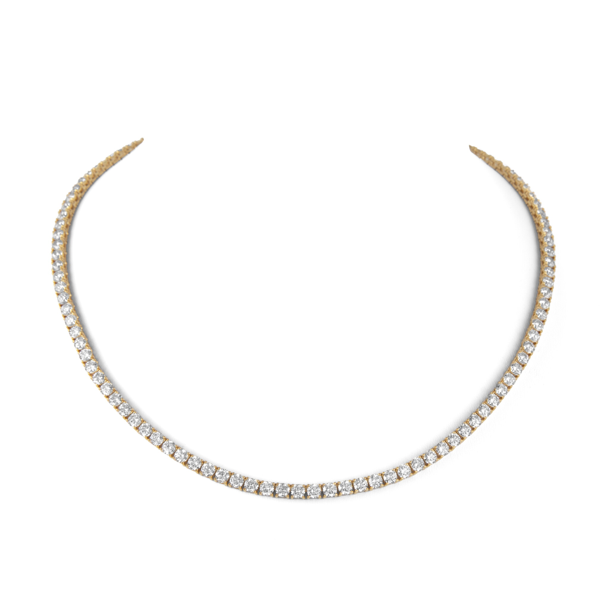 Gold and 15.65ctw Round Brilliant Cut Diamond Tennis Necklace — view 1