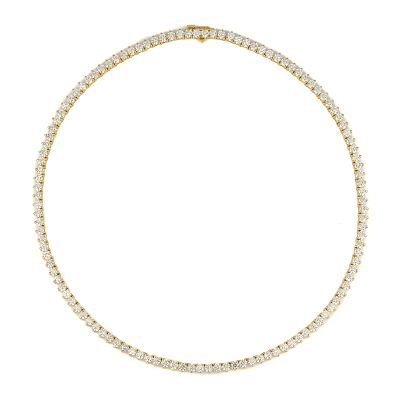 Gold and 16.25ctw Round Brilliant Cut Diamond Tennis Necklace