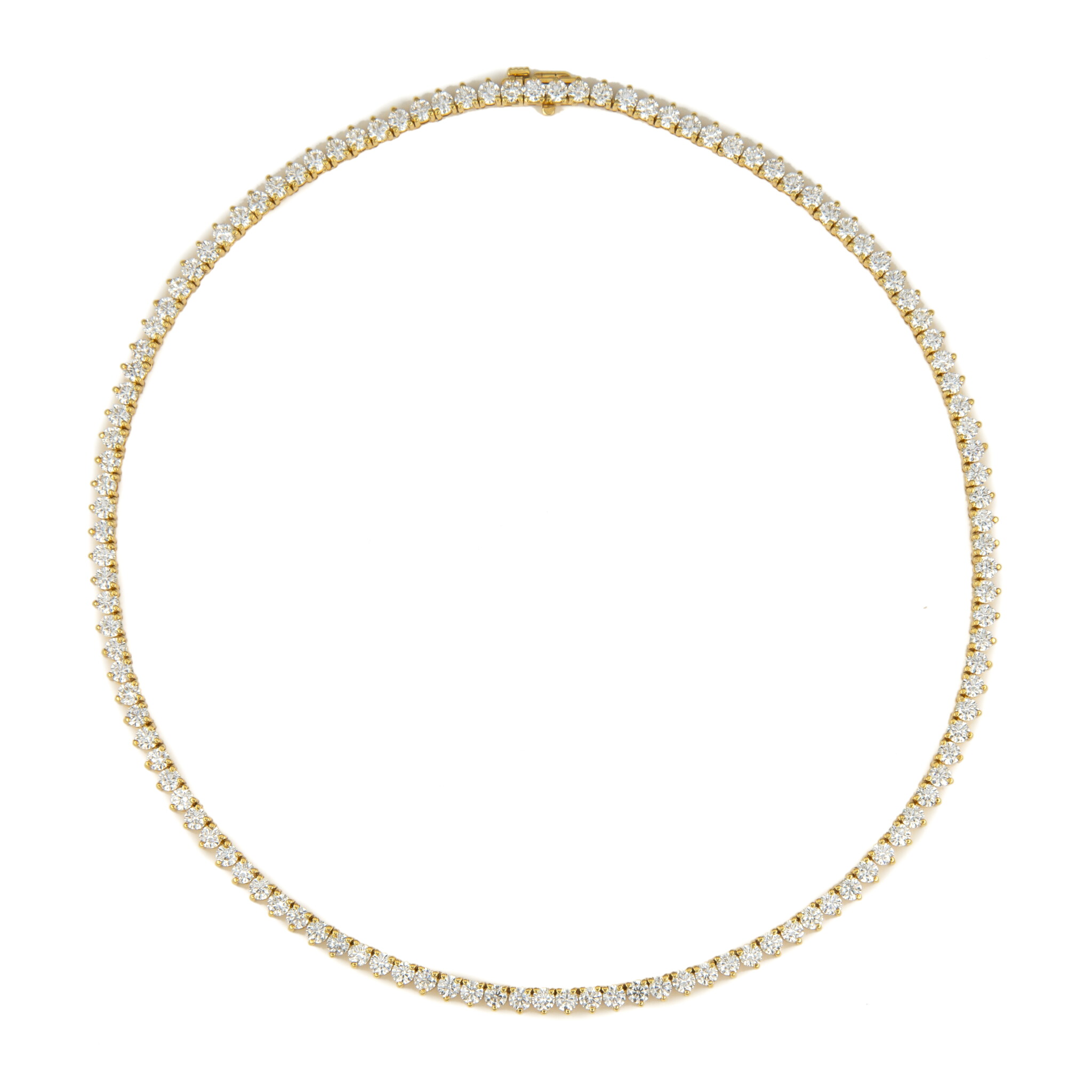Gold and 16.25ctw Round Brilliant Cut Diamond Tennis Necklace — view 1