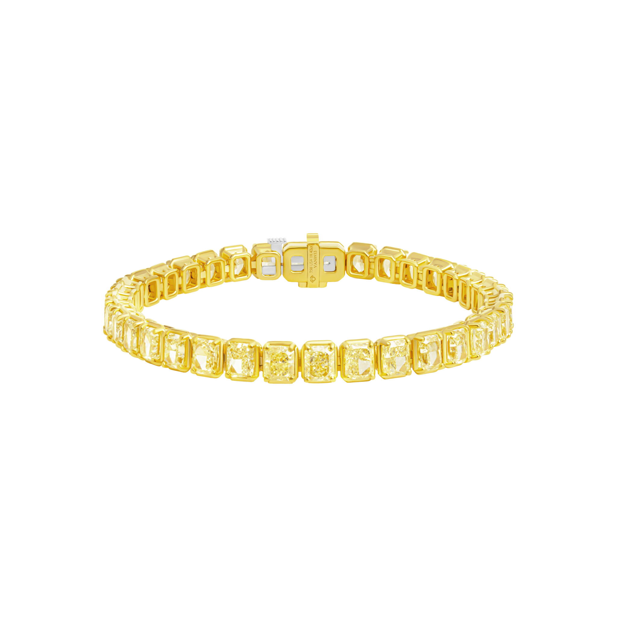Gold and 18.40ctw Radiant Cut Yellow Diamond Tennis Bracelet — view 1