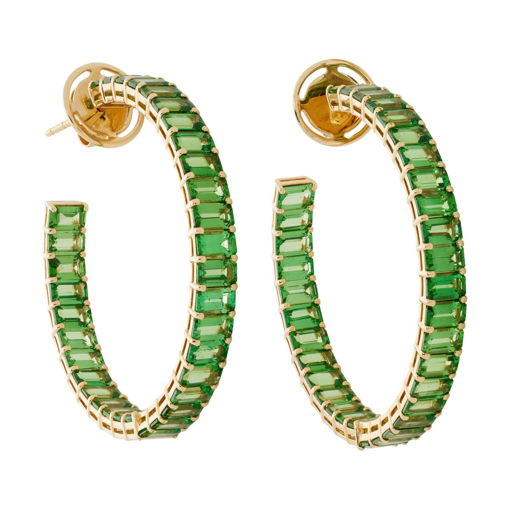 Gold and 20.00ctw Tsavorite Garnet Hoop Earrings — view 1
