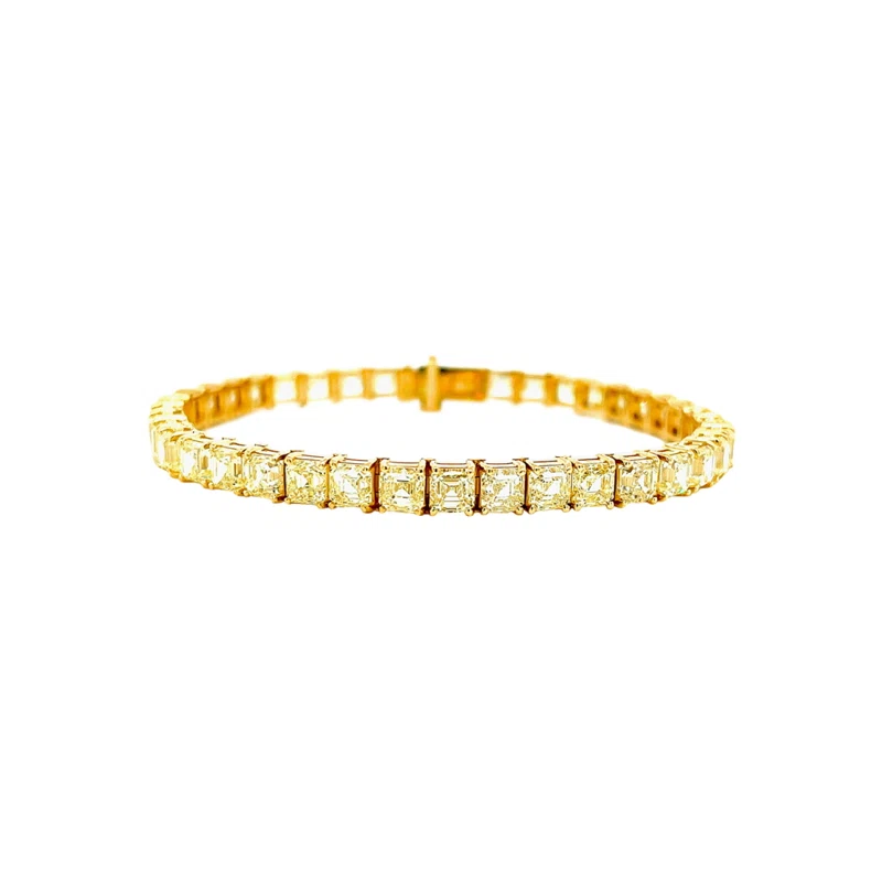 Gold and 20.75ct Asscher Cut Yellow Diamond Tennis Bracelet