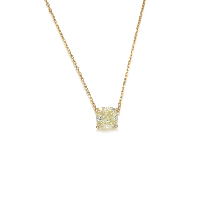 Gold and 2.00ct Cushion Cut Fancy Yellow Diamond Pendant Necklace