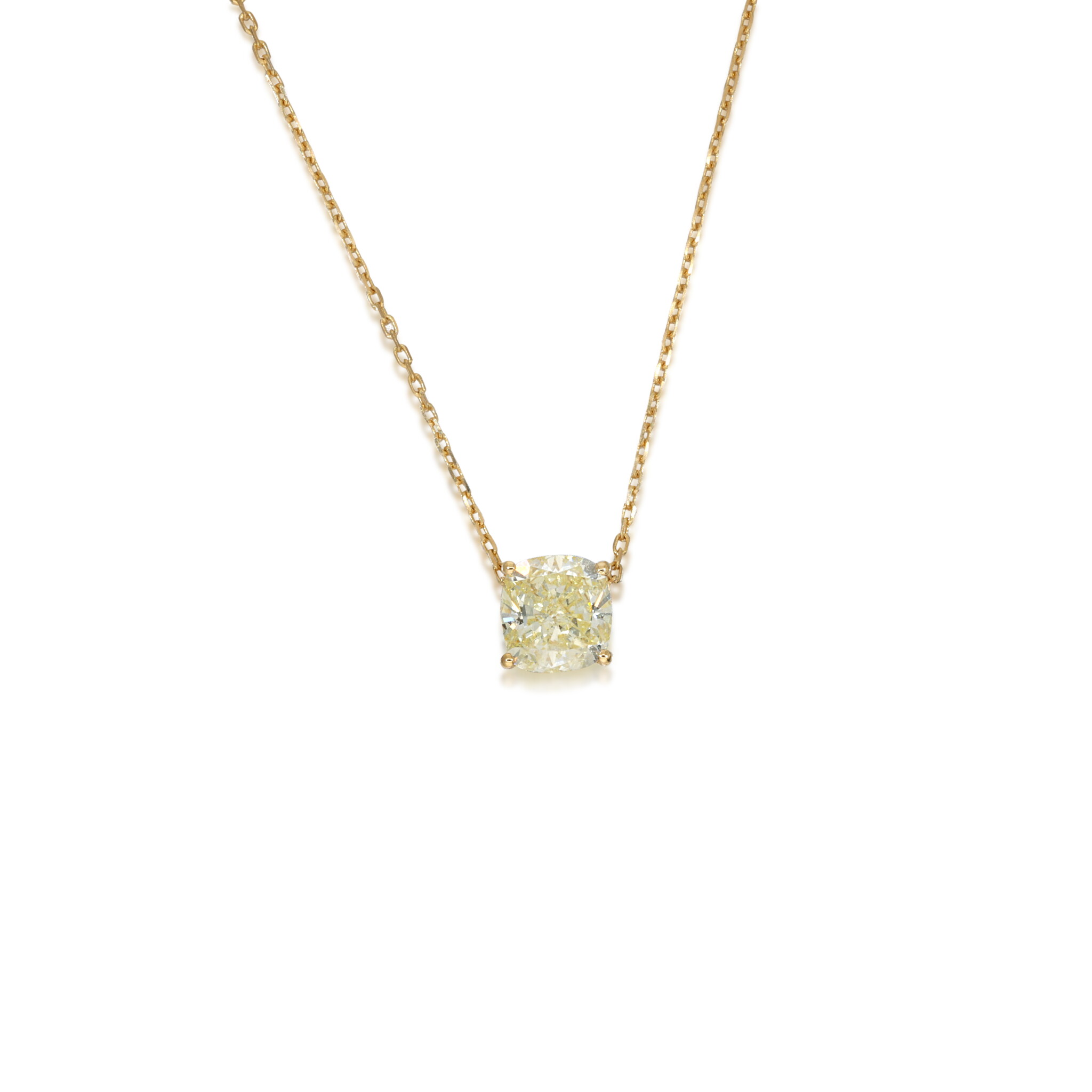 Gold and 2.00ct Cushion Cut Fancy Yellow Diamond Pendant Necklace — view 1