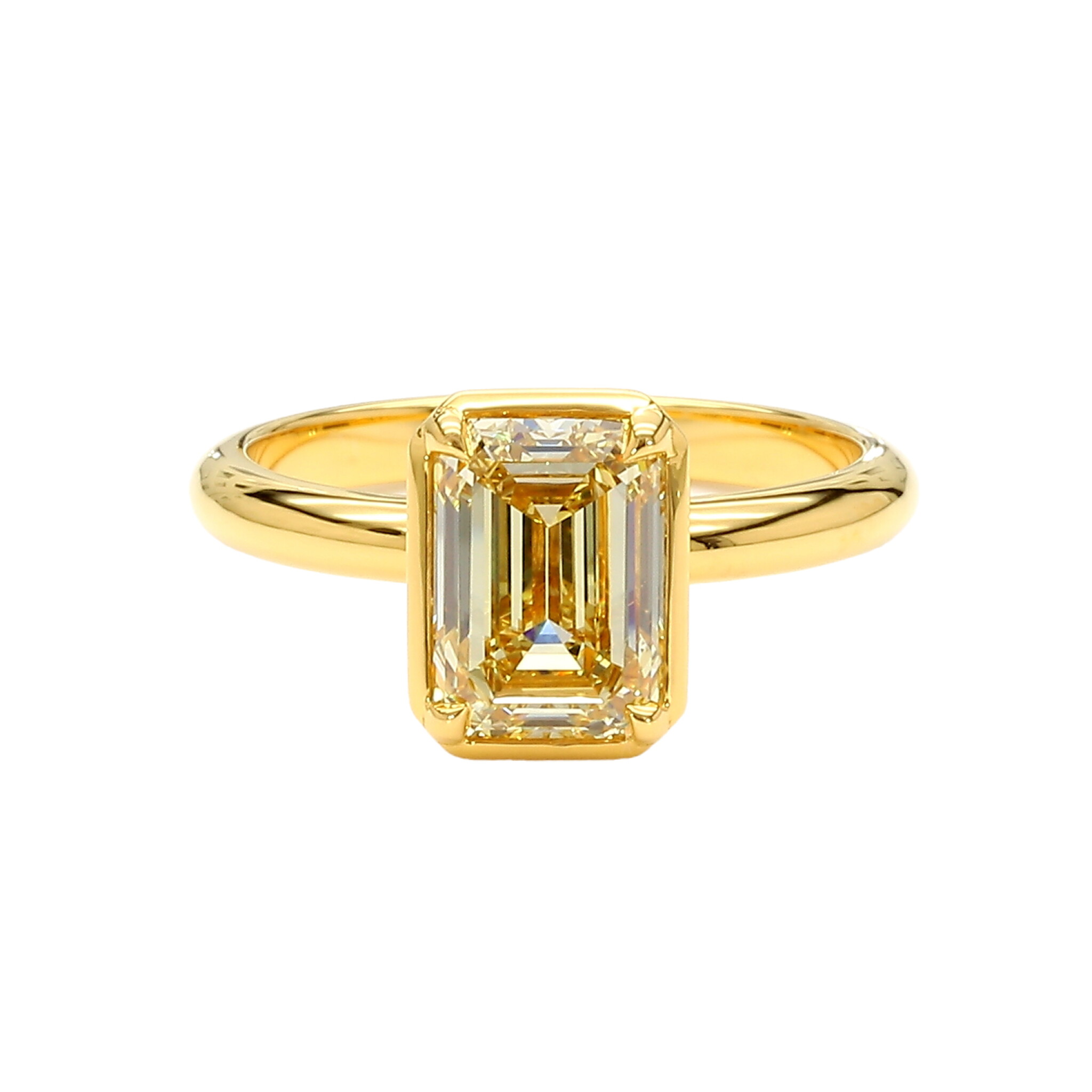 Gold and 2.12ct Emerald Cut Fancy Brownish Yellow Diamond Engagement Ring  — view 1