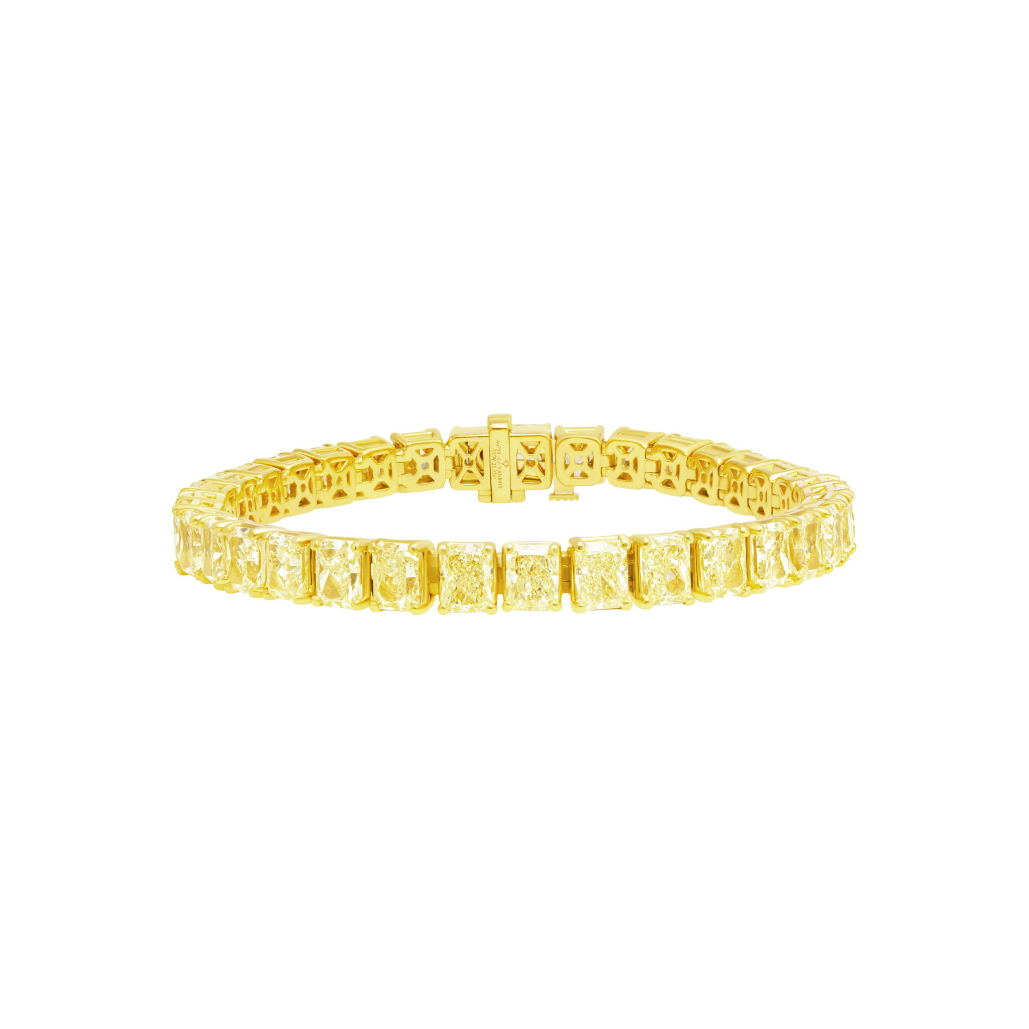 Gold and 25.35ctw Radiant Cut Yellow Diamond Tennis Bracelet — view 1