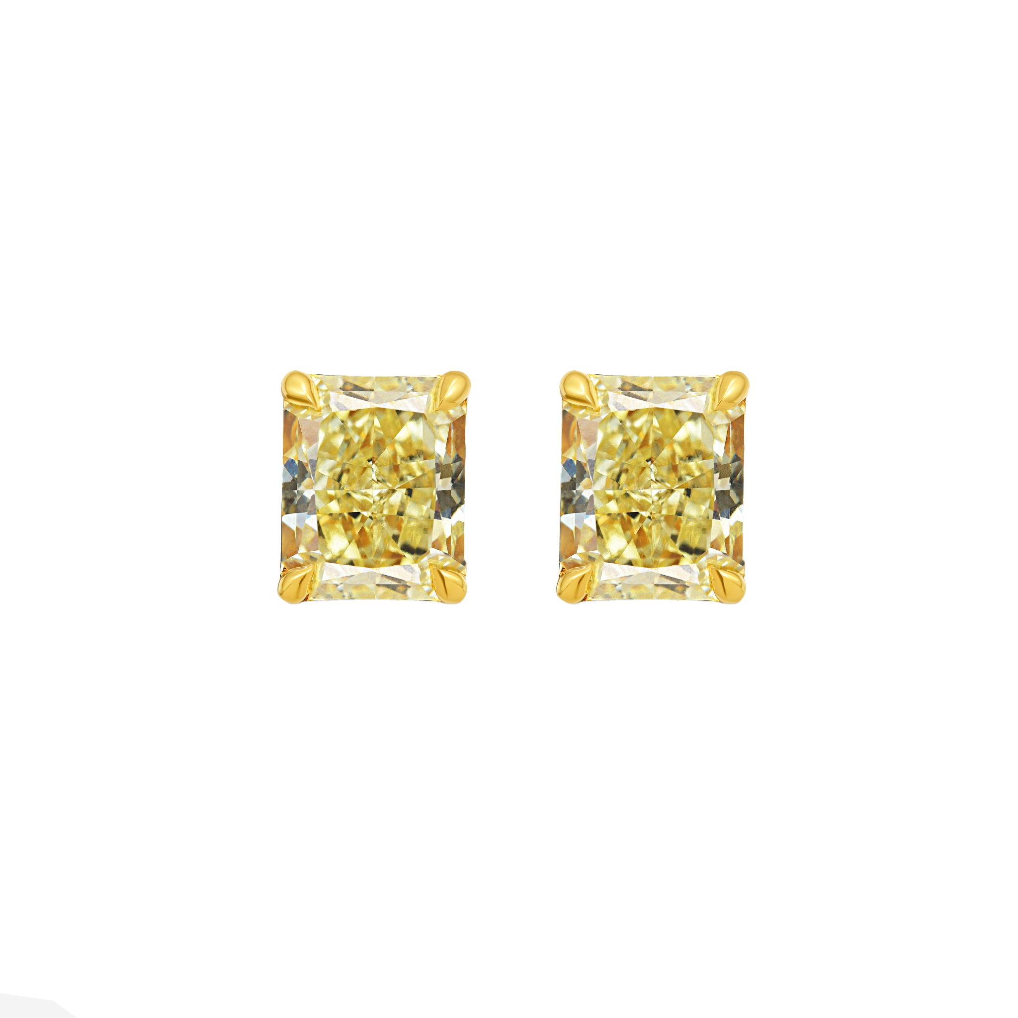 Gold and 2.85ctw Radiant Cut Fancy Yellow Diamond Stud Earrings — view 1