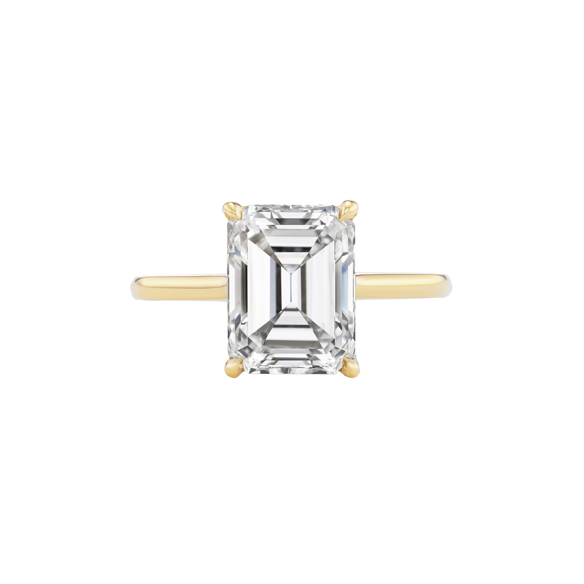 Gold and 3.05ct Emerald Cut Diamond Engagement Ring  — view 1
