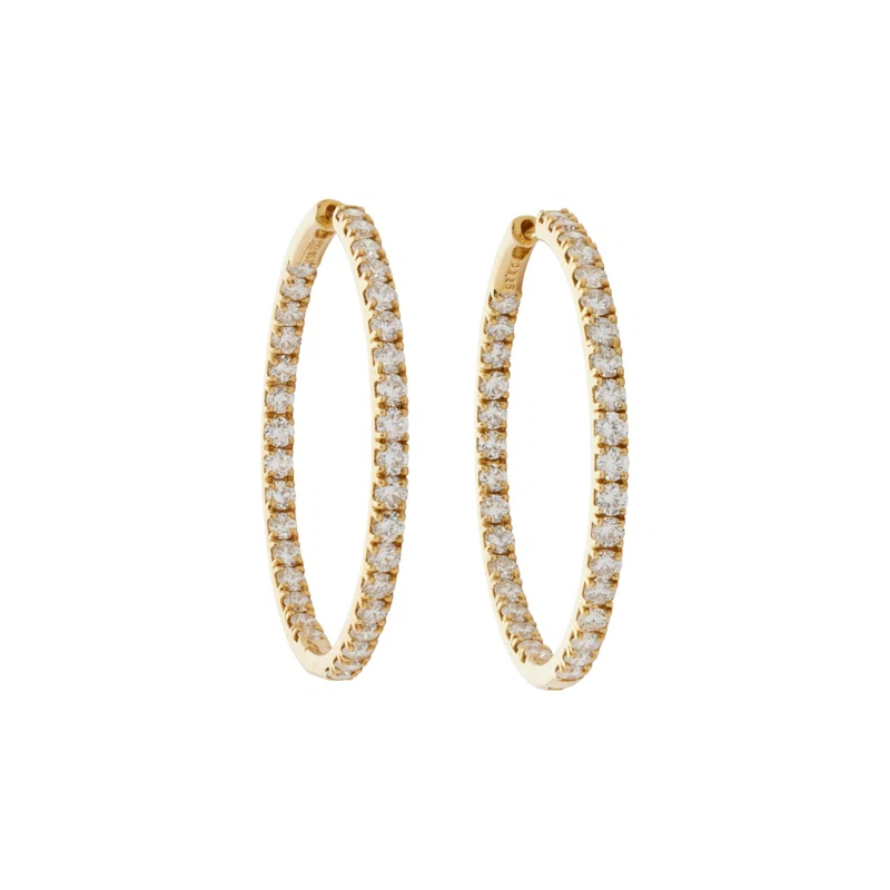Gold and 3.25ctw Diamond Hoop Earrings