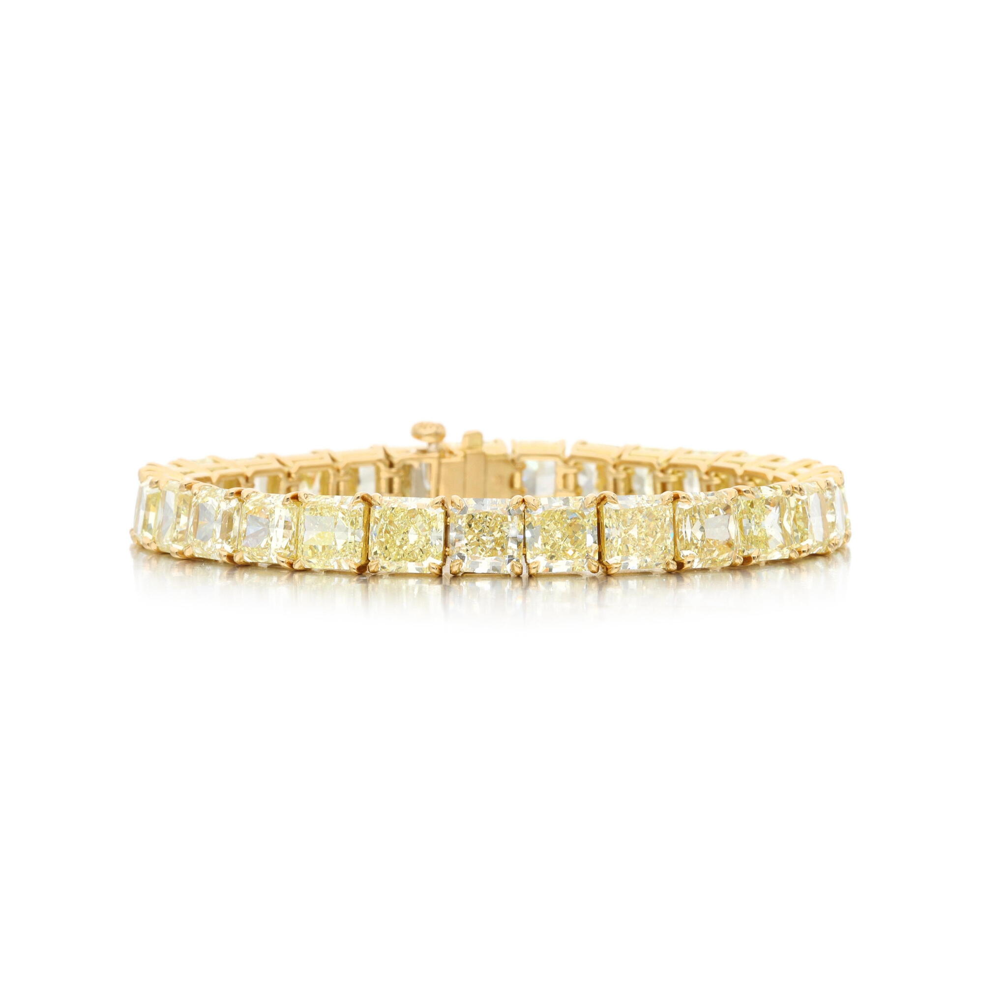 Gold and 33.05ctw Radiant Cut Fancy Light Yellow Diamond Tennis Bracelet — view 1