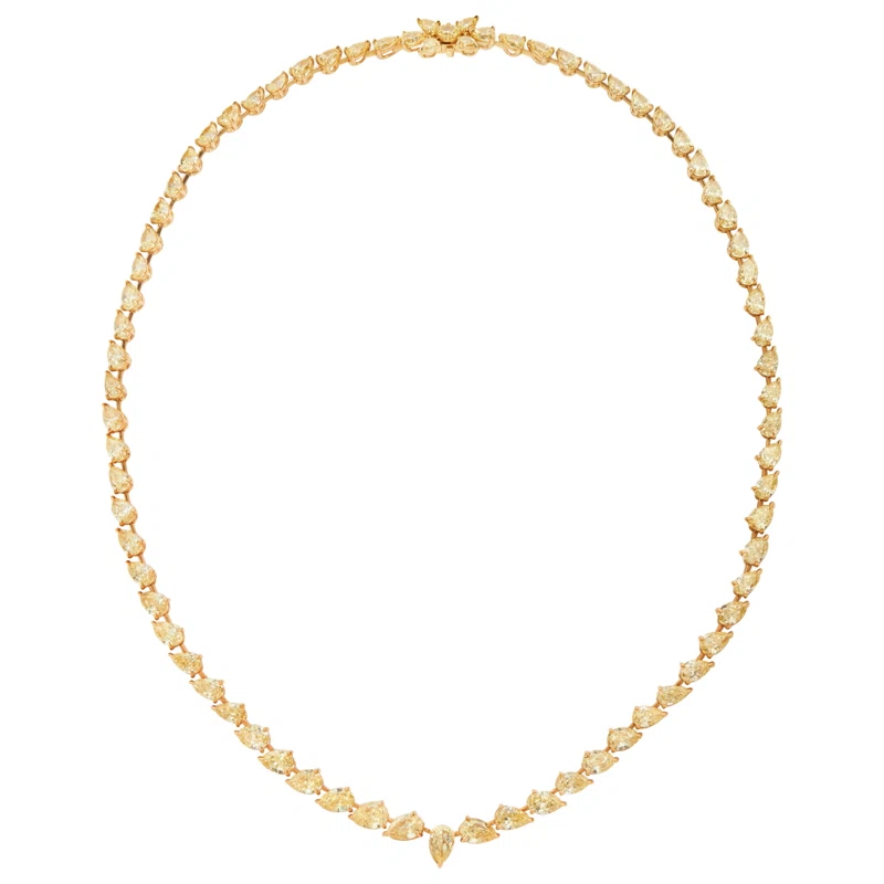 Gold and 35.00ctw Pear Cut Yellow Diamond Tennis Necklace