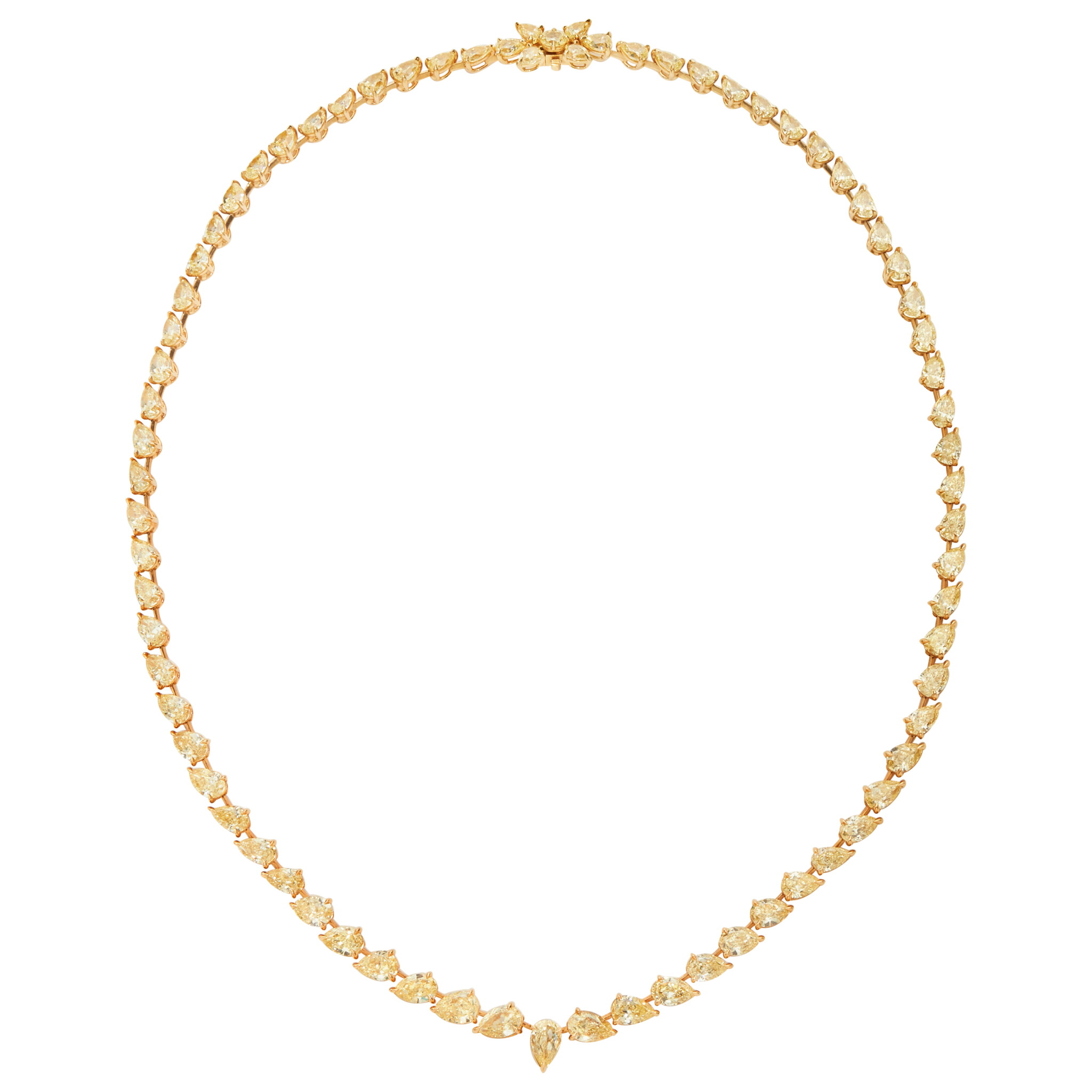 Gold and 35.00ctw Pear Cut Yellow Diamond Tennis Necklace — view 1