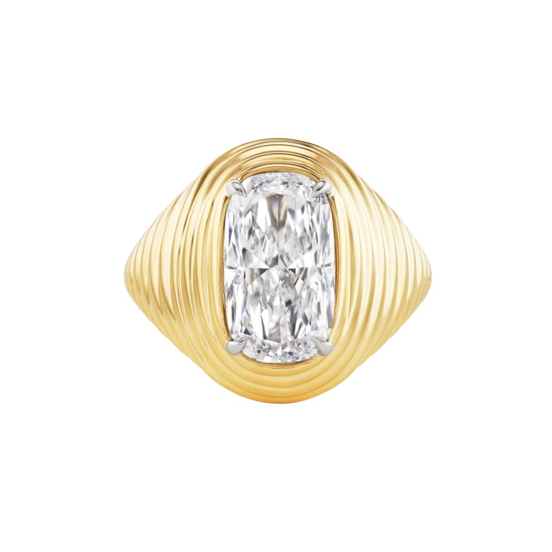 Gold and 4.05ct Cushion Cut Diamond Engagement Ring 