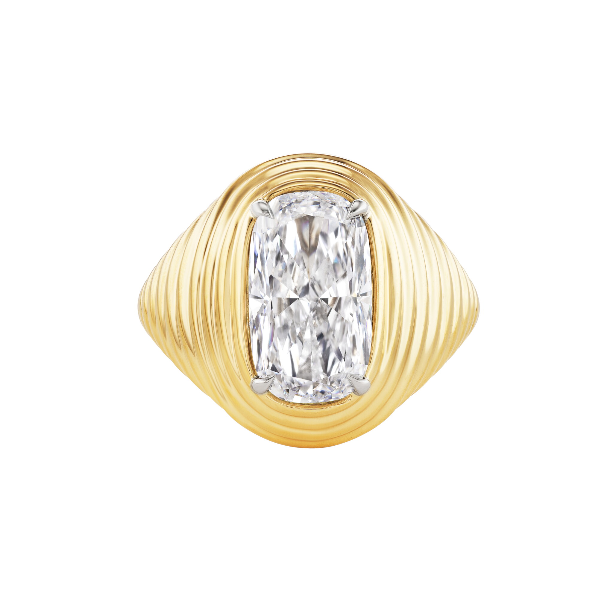 Gold and 4.05ct Cushion Cut Diamond Engagement Ring  — view 1