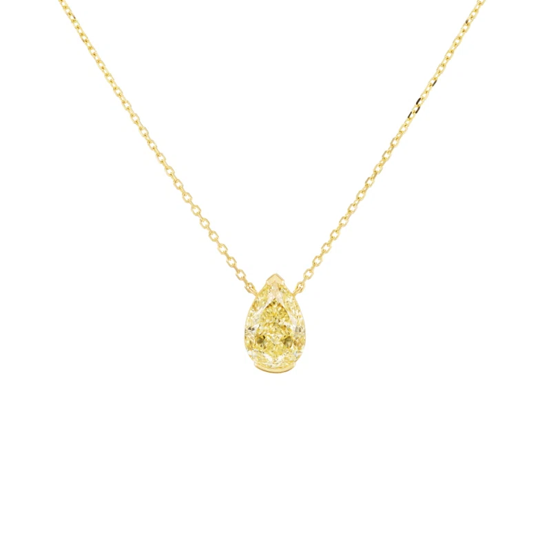 Gold and 4.10ct Pear Shape Fancy Light Yellow Diamond Pendant Necklace