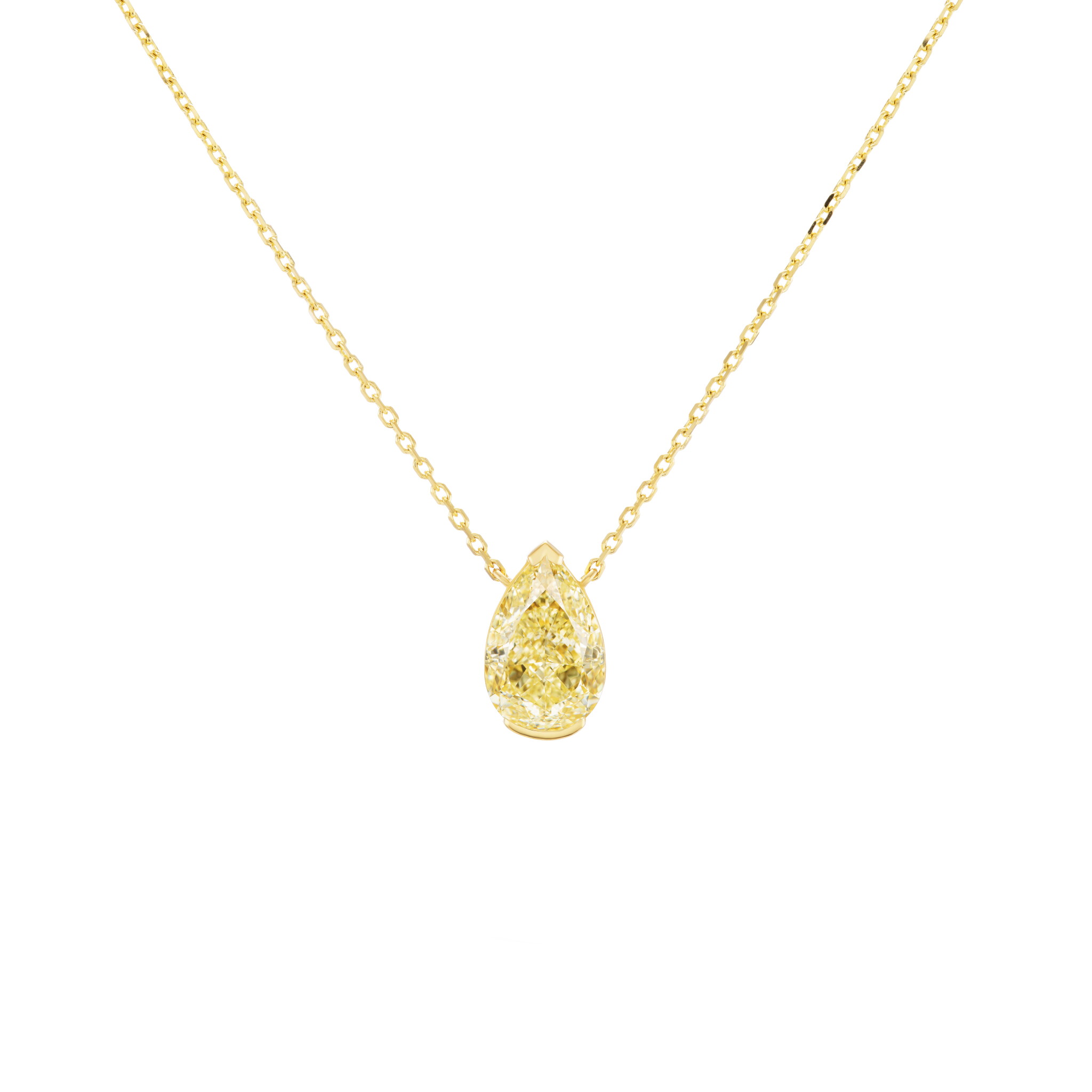 Gold and 4.10ct Pear Shape Fancy Light Yellow Diamond Pendant Necklace — view 1