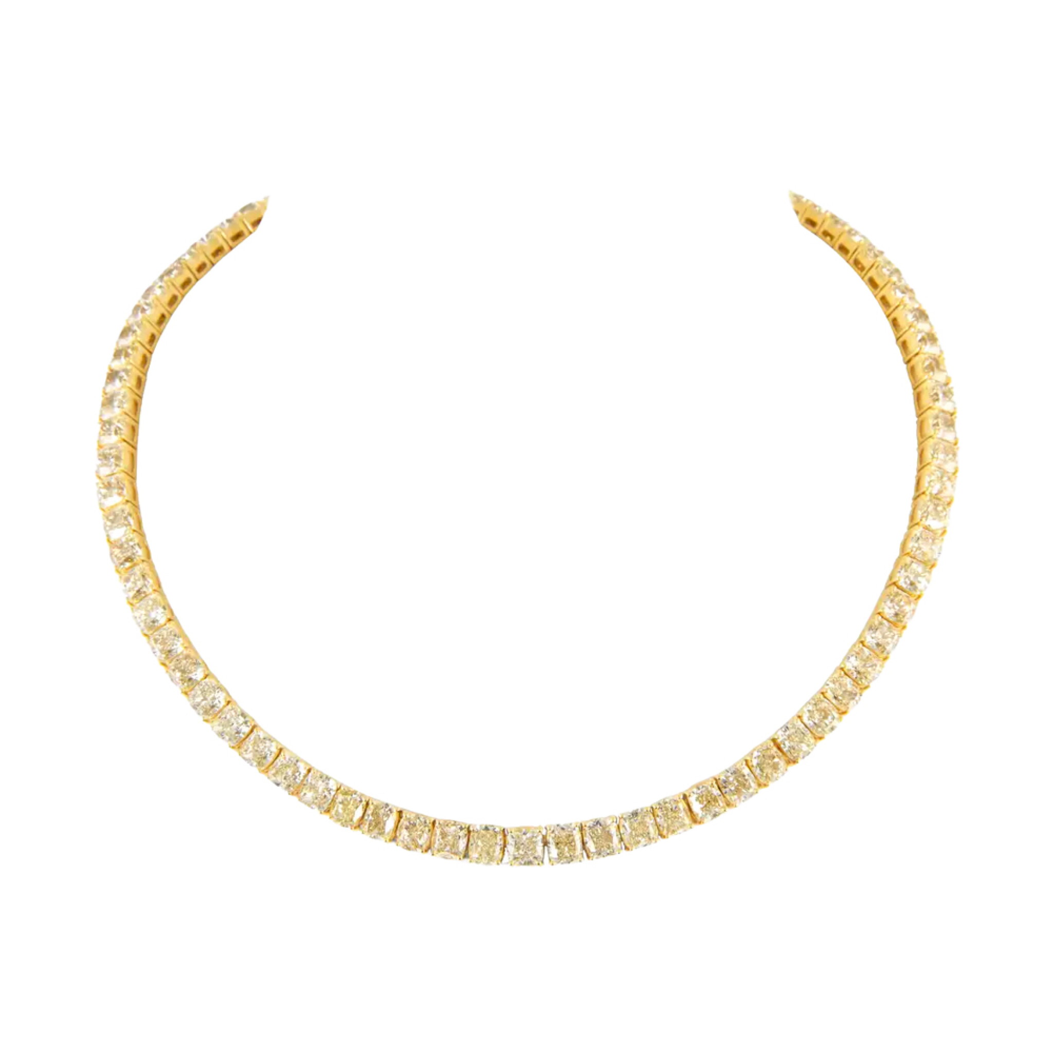 Gold and 53.95ctw Cushion Cut Yellow Diamond Tennis Necklace — view 1