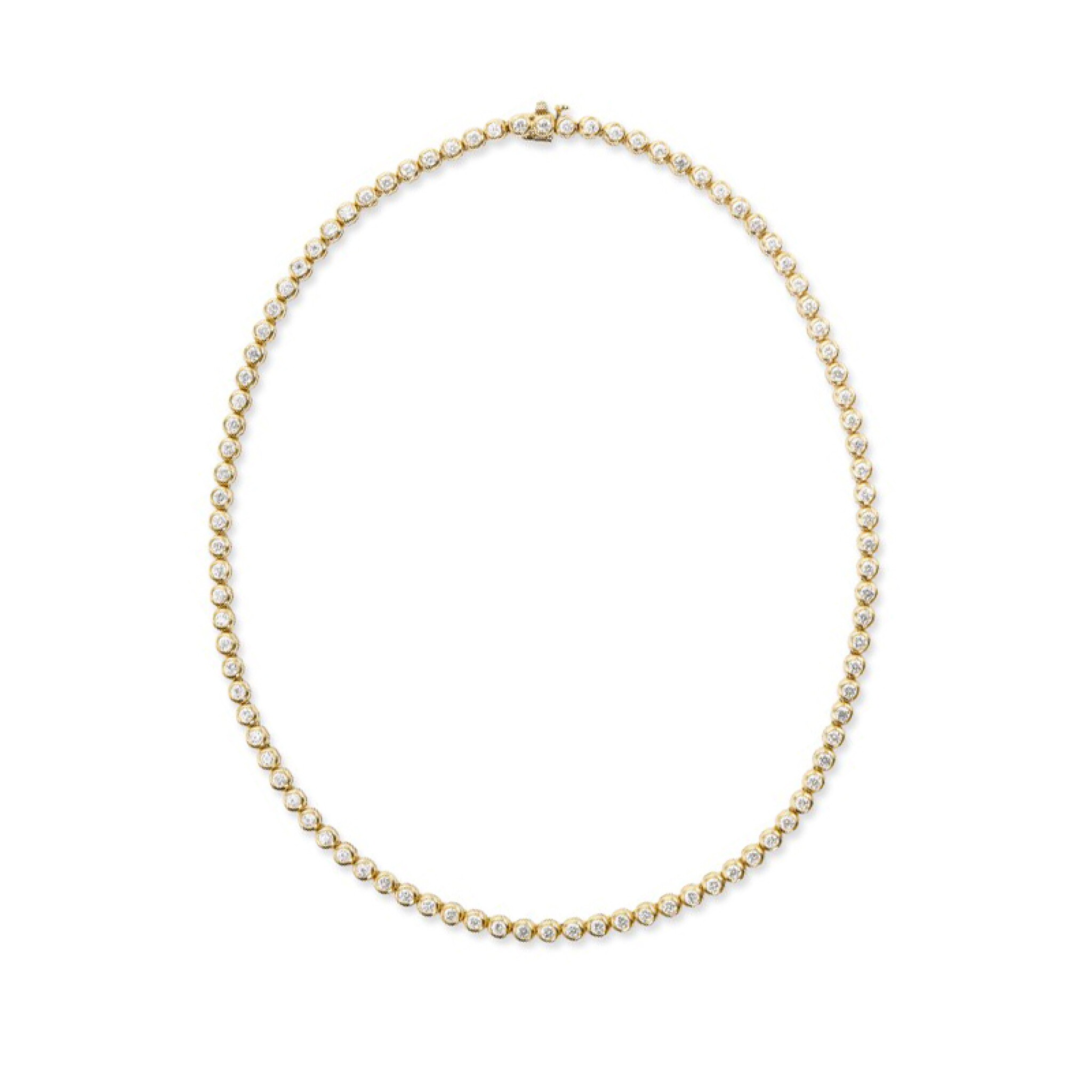 Gold and 5.40ctw Round Brilliant Cut Diamond Tennis Necklace — view 1