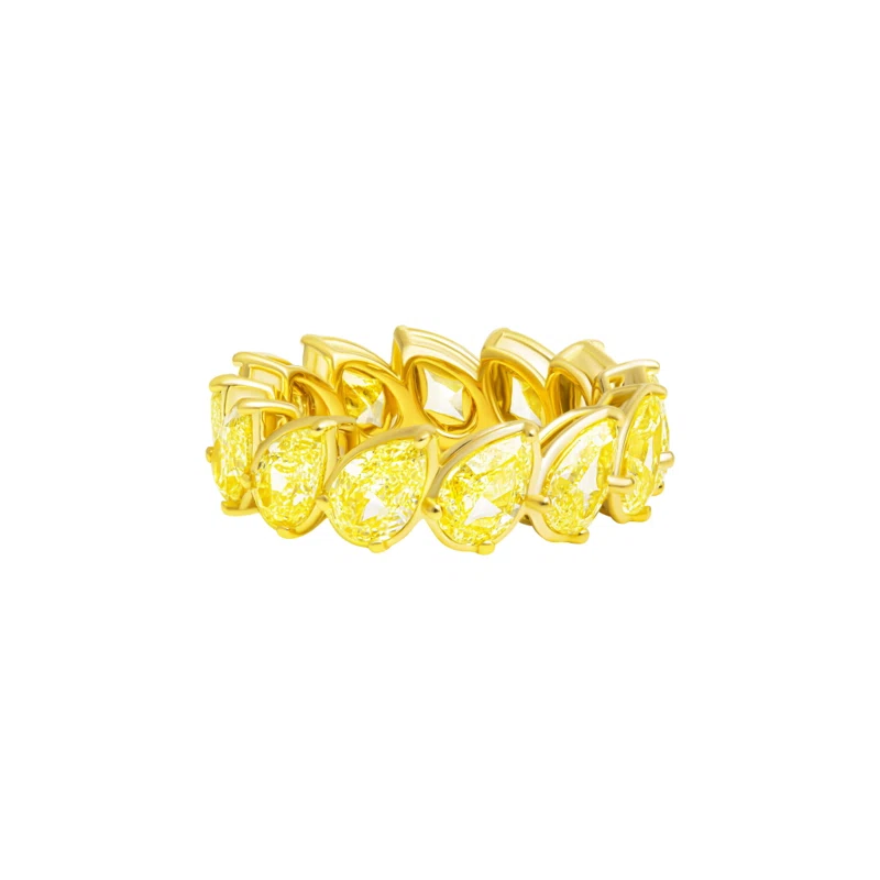 Gold and 6.75ctw Pear Shape Yellow Diamond Eternity Band Ring