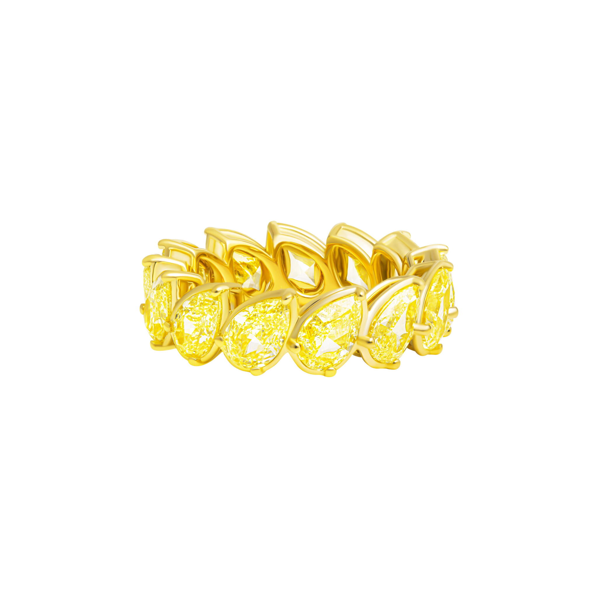 Gold and 6.75ctw Pear Shape Yellow Diamond Eternity Band Ring — view 1