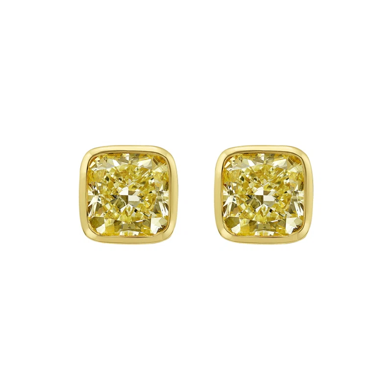 Gold and 6.12ctw Cushion Cut Fancy Yellow Diamond Stud Earrings