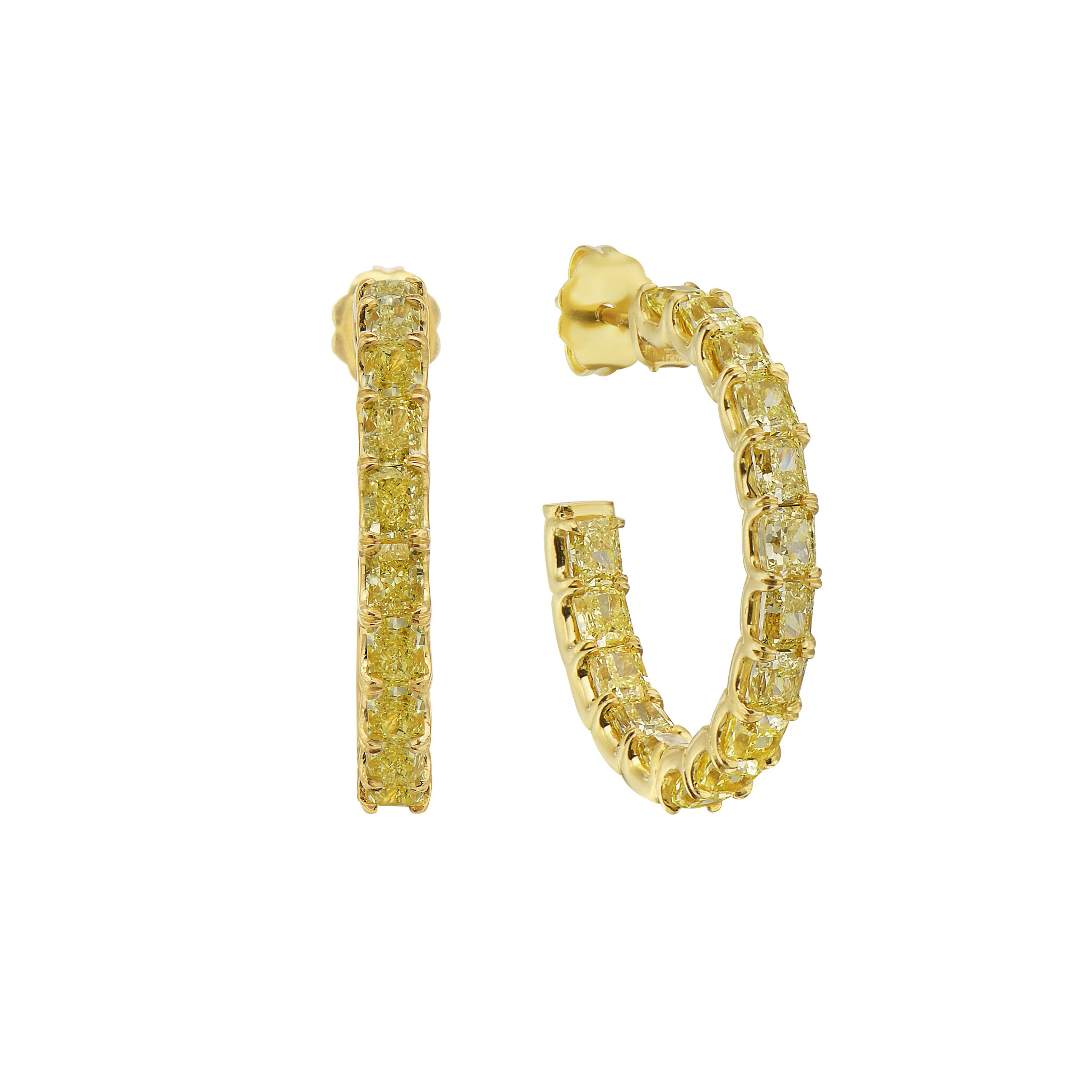 Gold and 8.00ct Fancy Yellow Diamond Hoop Earrings — view 1