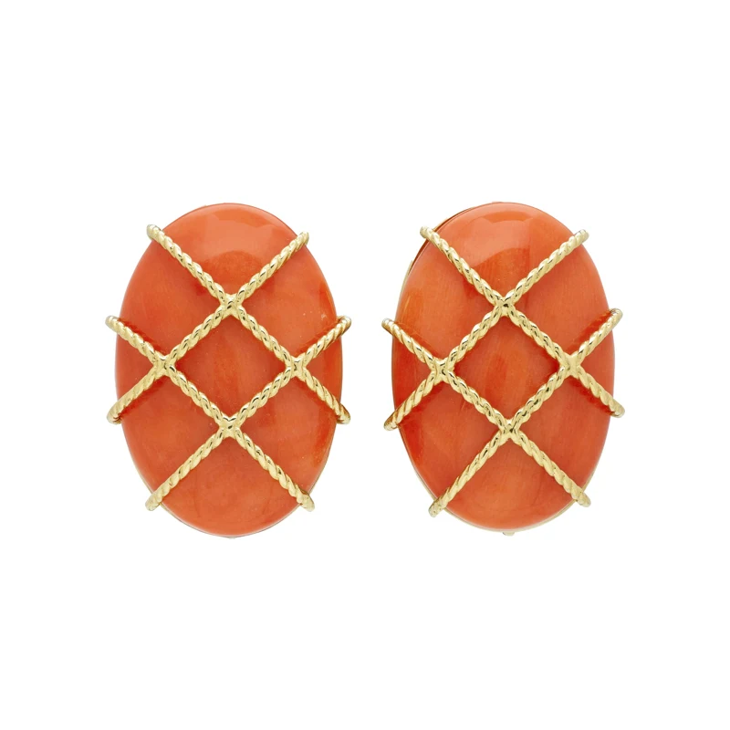 Gold and Coral Earclips