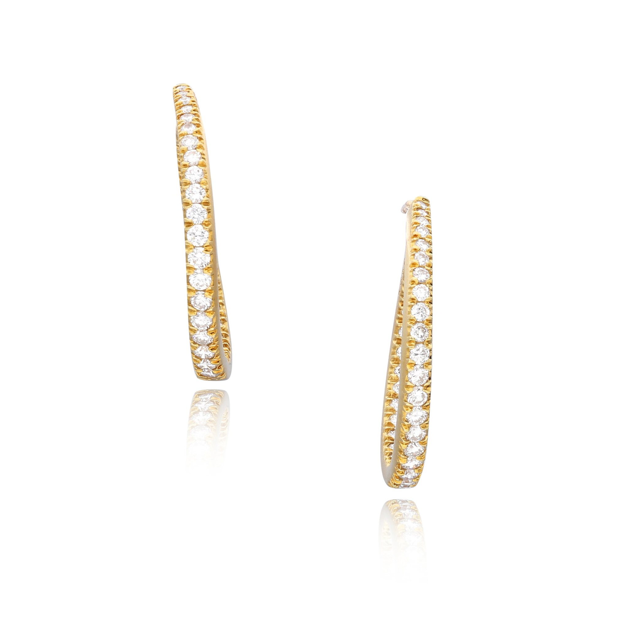 Gold and Diamond Inside Outside Hoop Earrings — view 1