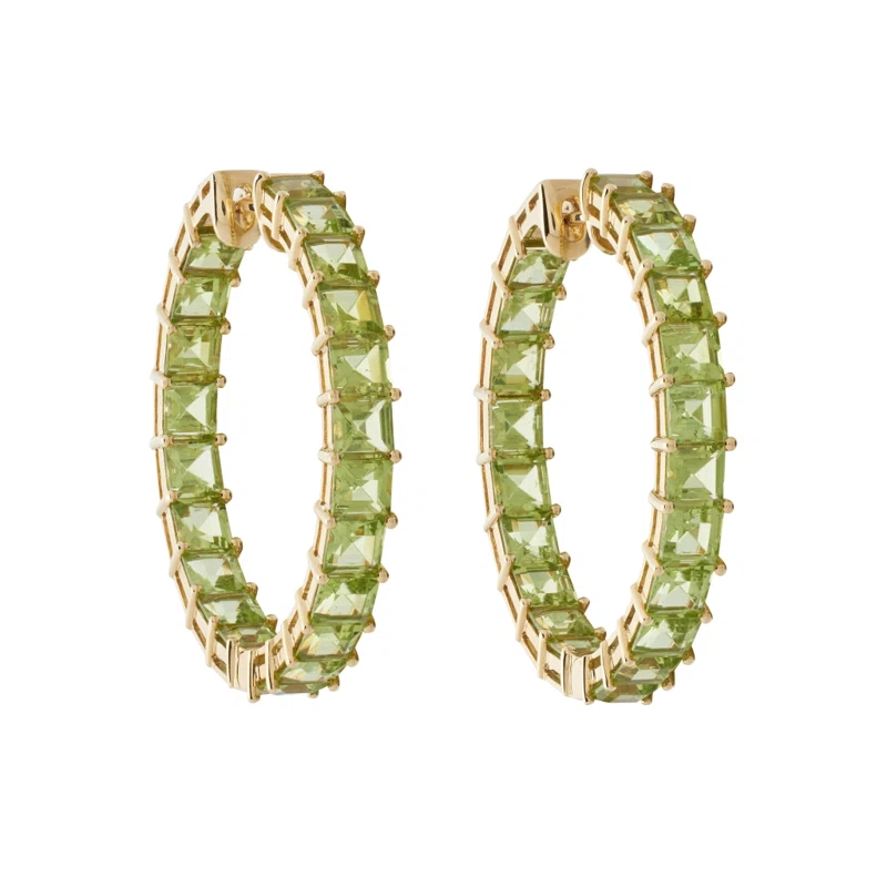 Gold and 15.37ctw Peridot Hoop Earrings