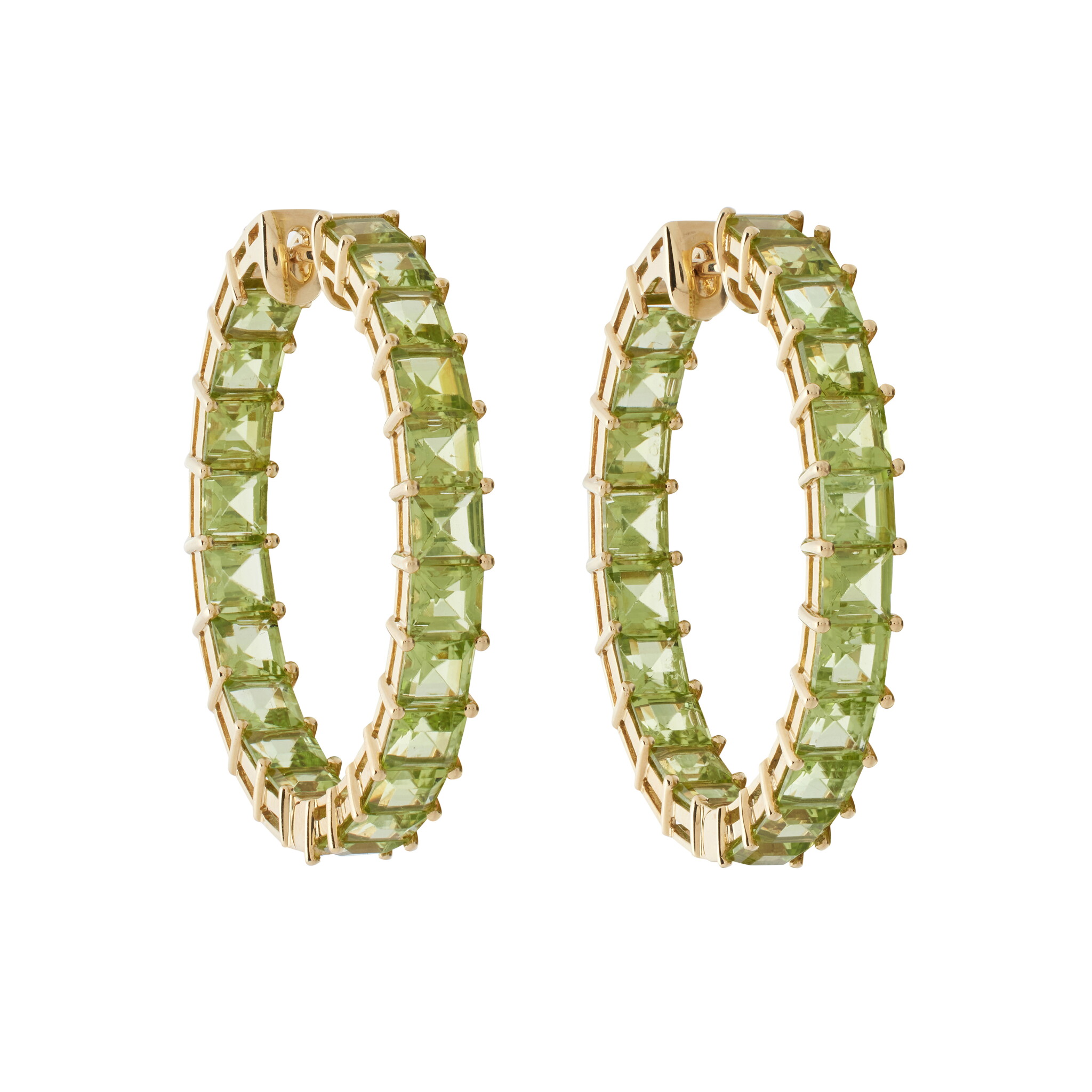 Gold and 15.37ctw Peridot Hoop Earrings — view 1