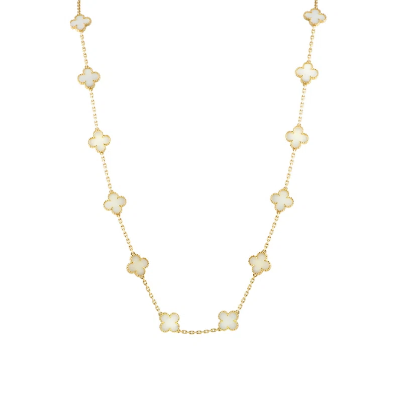 Gold and White Coral Vintage Alhambra 20 Motifs Long Necklace
