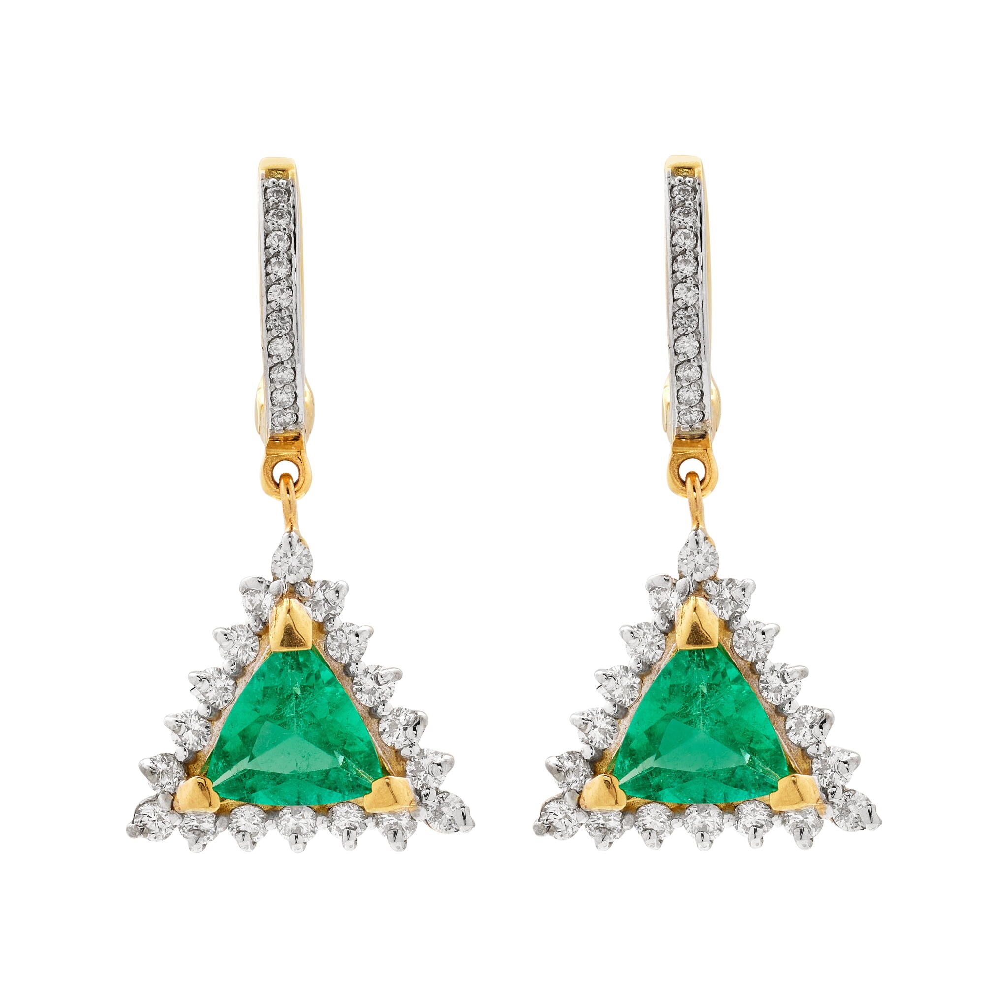 Gold, White Gold, 1.35ctw Emerald and Diamond Earrings — view 1